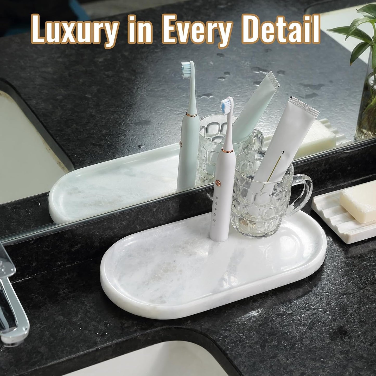 Candles / Countertop Organizer / White Marble-namib Fantasy / 12 x 6 x 0.8