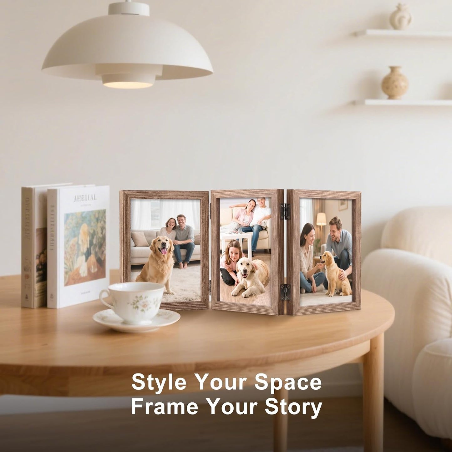 3 Picture Frame Triple Wooden Three Hinged Photo Frame Definition Glass Stand / Grain / 4 x 6