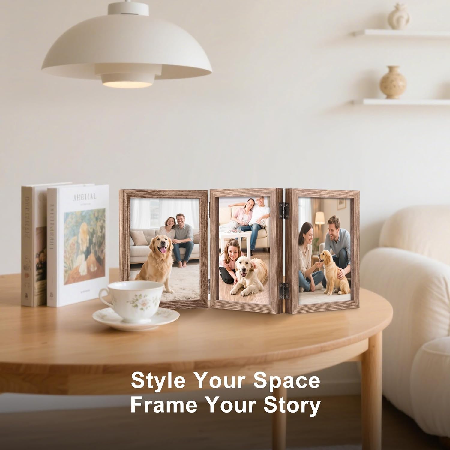 3 Picture Frame Triple Wooden Three Hinged Photo Frame Definition Glass Stand / Grain / 4 x 6