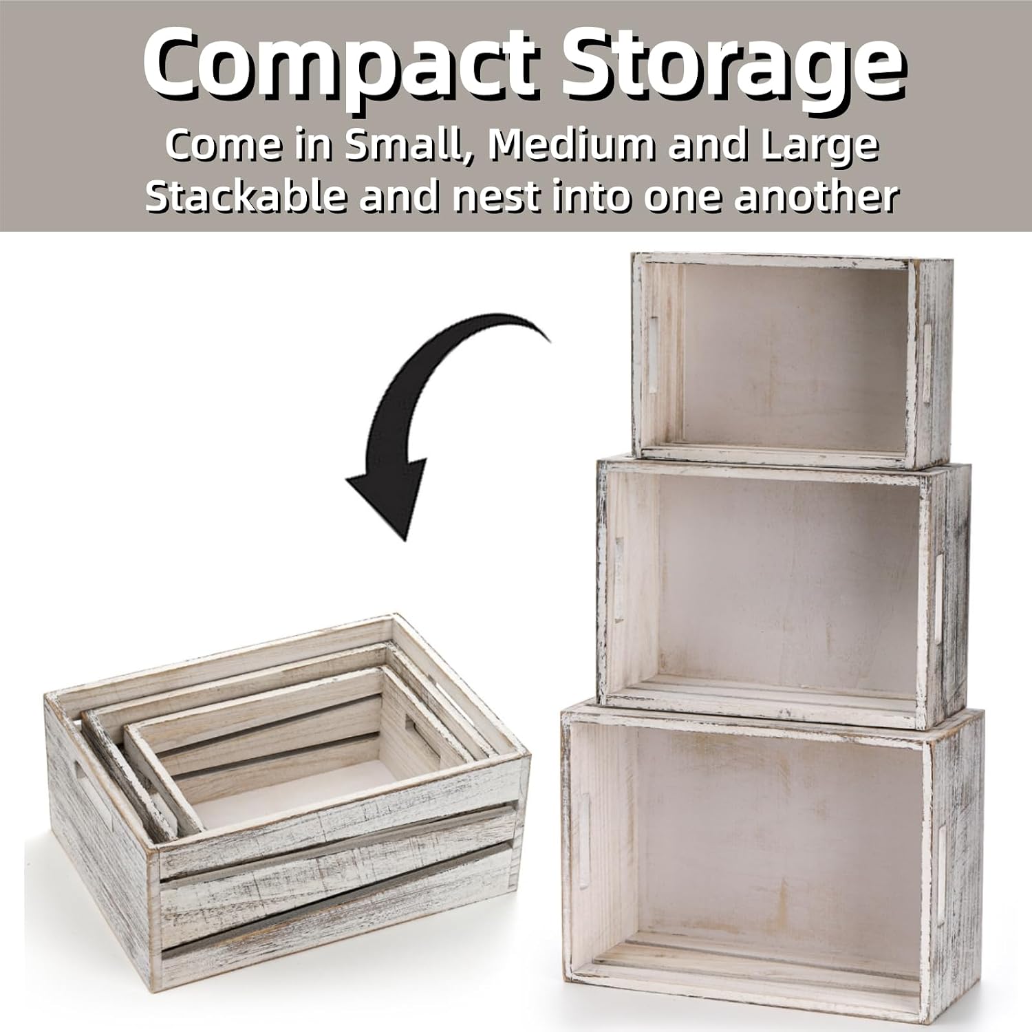 Rustic Nesting Container Bin / White / Set of 3