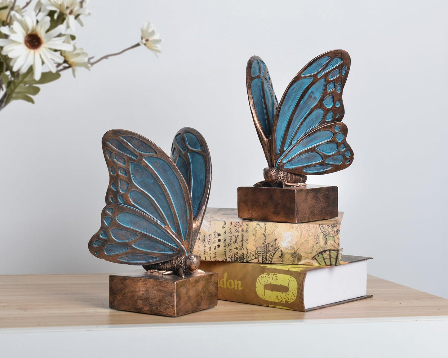 Vintage Blue Butterfly Bookends / Copper Blue