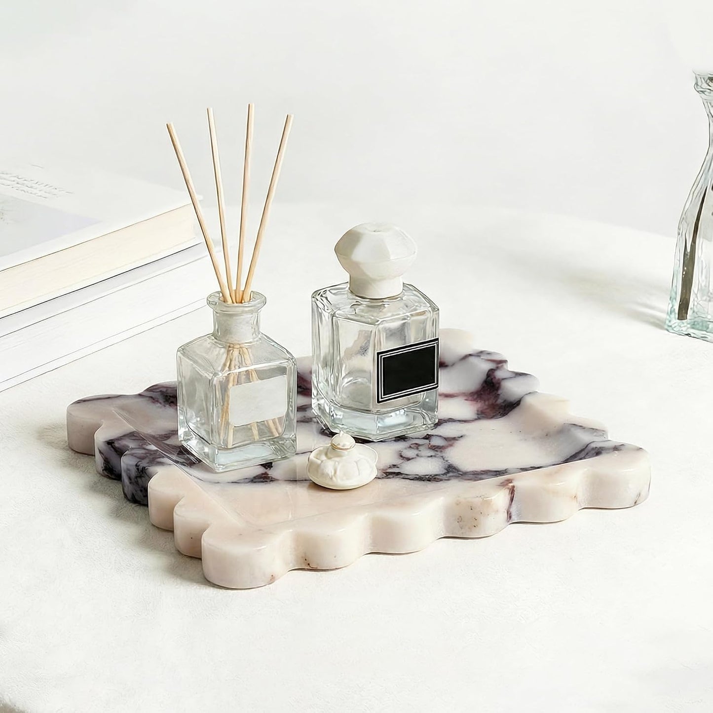 Scalloped Square Marble Decorative Tray / Calacatta Viola / Natural