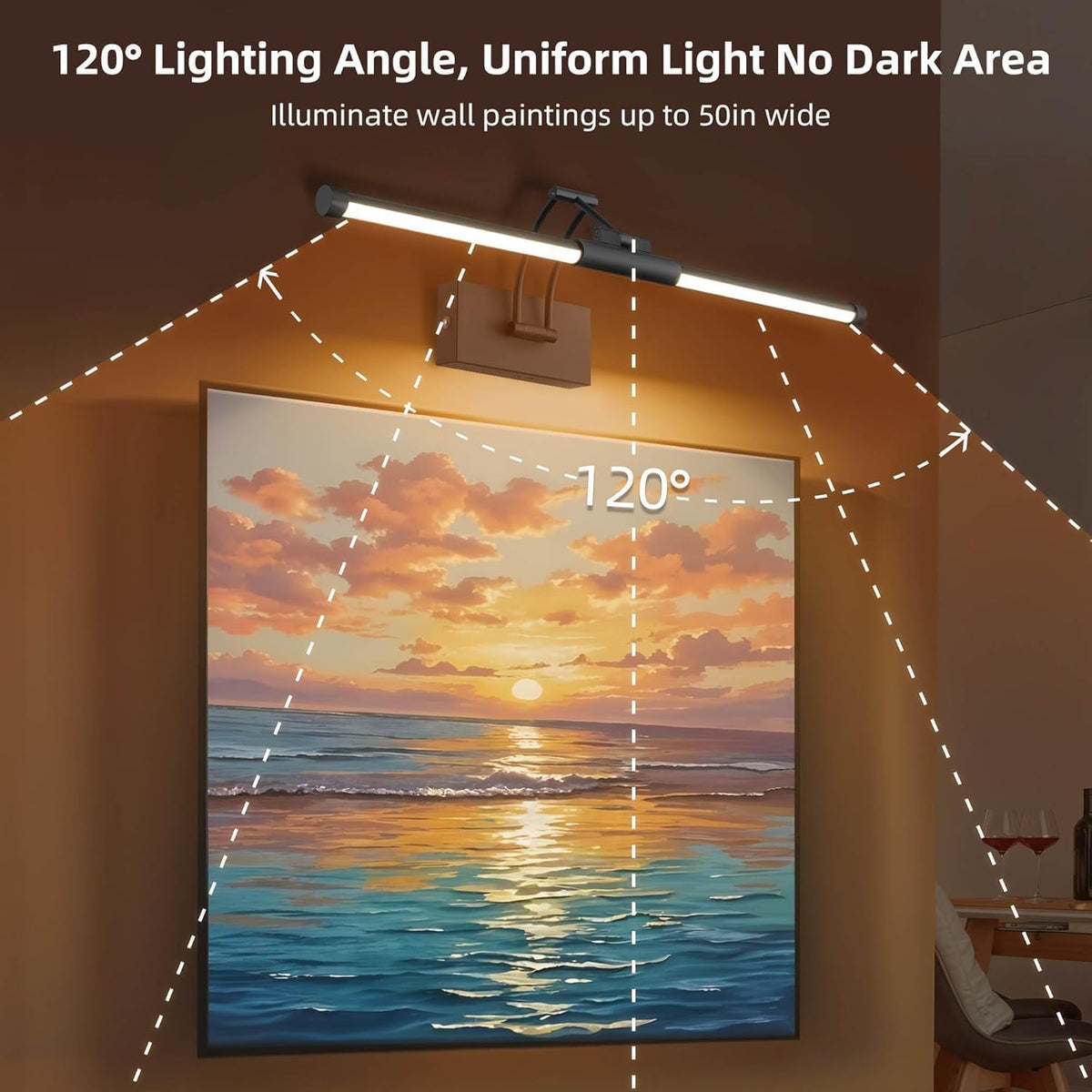 24" Picture Lights for Wall, 8000mAh Rechargeable Wireless Remote | Battery Operated Art Light 3000K/4000K/6000K