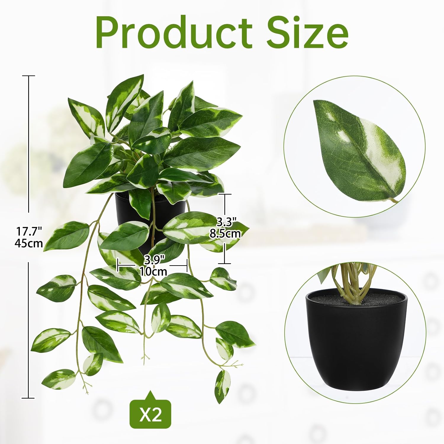 Small Fake Plants Indoor Realistic Faux Trailing Plant Artificial Potted Plants / White / Set of 2