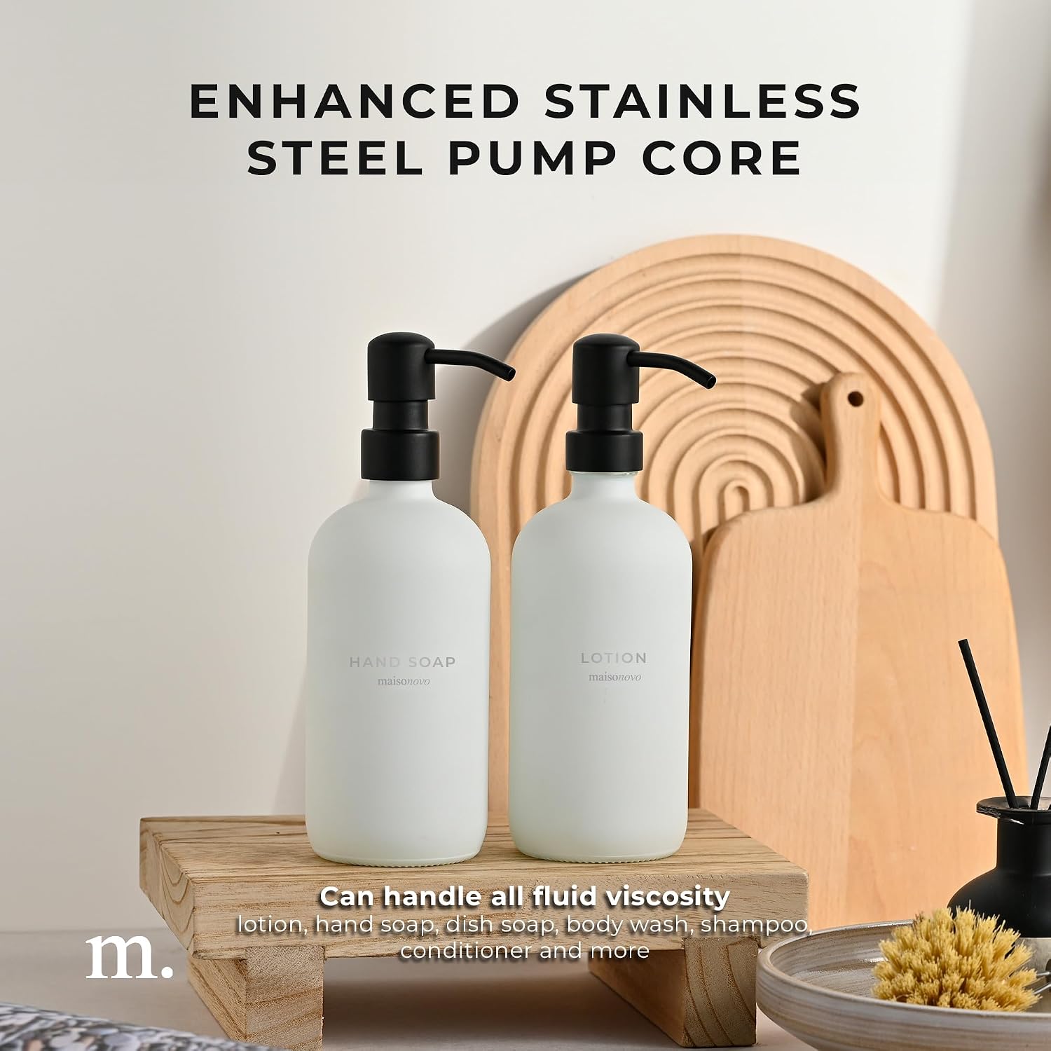 MaisoNovo Soap Dispenser 2-Piece Set | 16.9oz Clear Bottles with Black Plastic Pumps