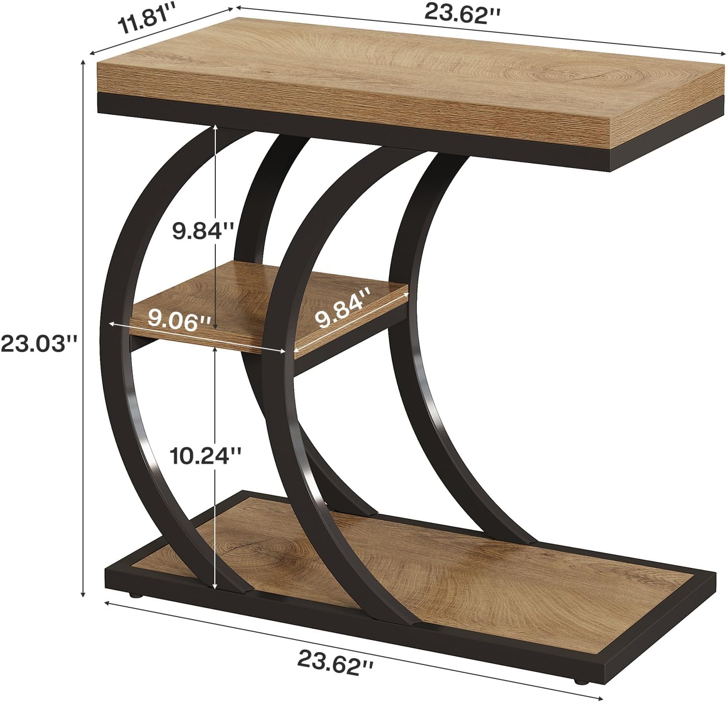 3-Tier Narrow Wood Couch C-Shaped Side Table / Set of 2