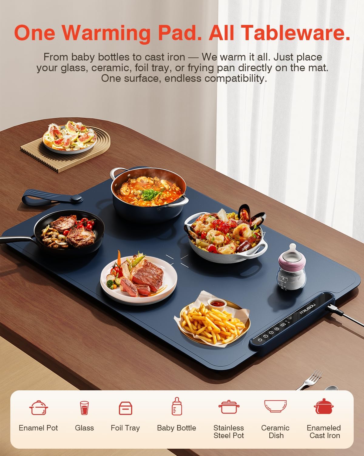 Electric Warming Tray 99H Continuous Heat / 25 x 16 / 120V / Navy Blue