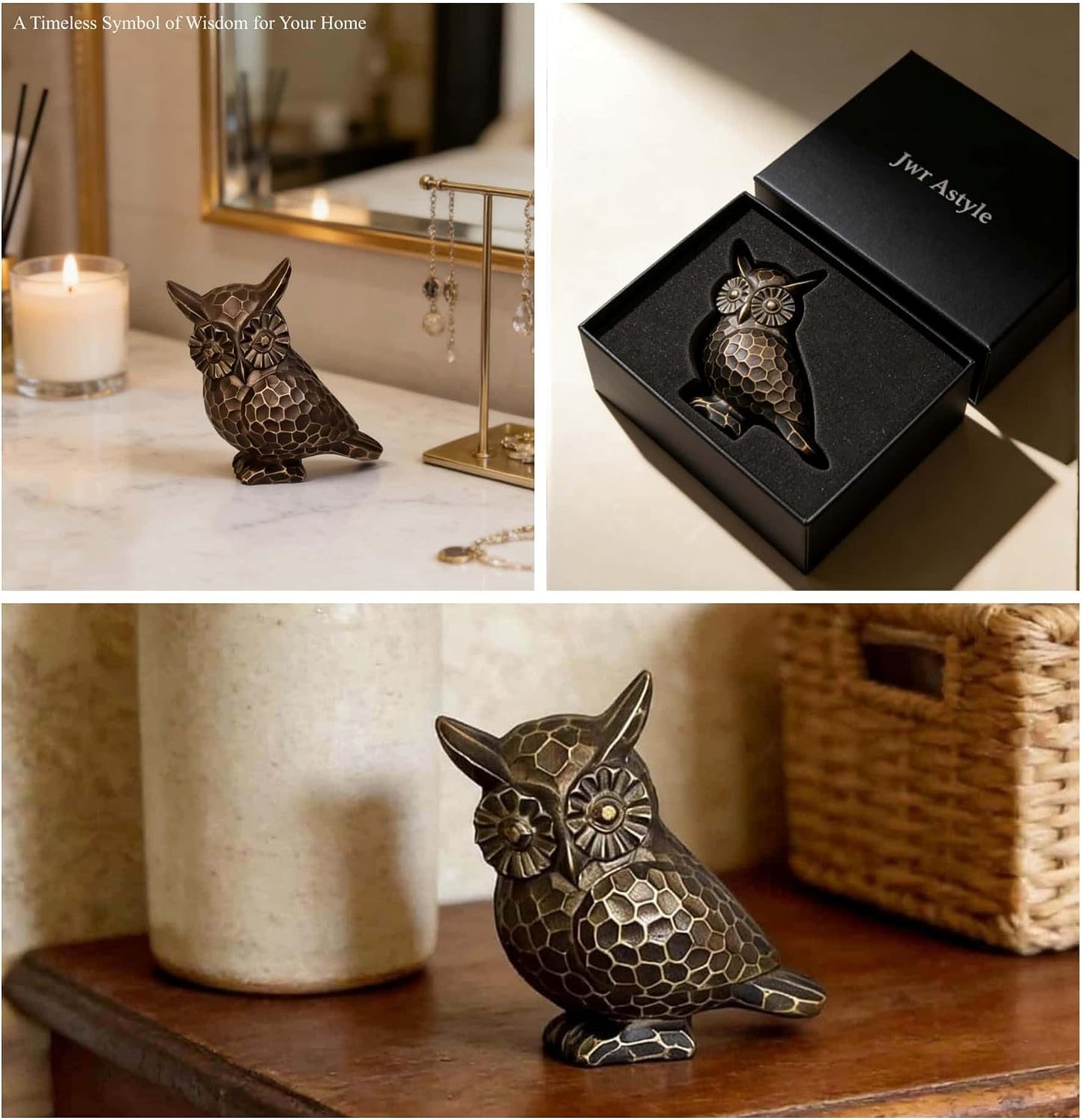 Small Brushed Vintage Owl Statue / Bronze
