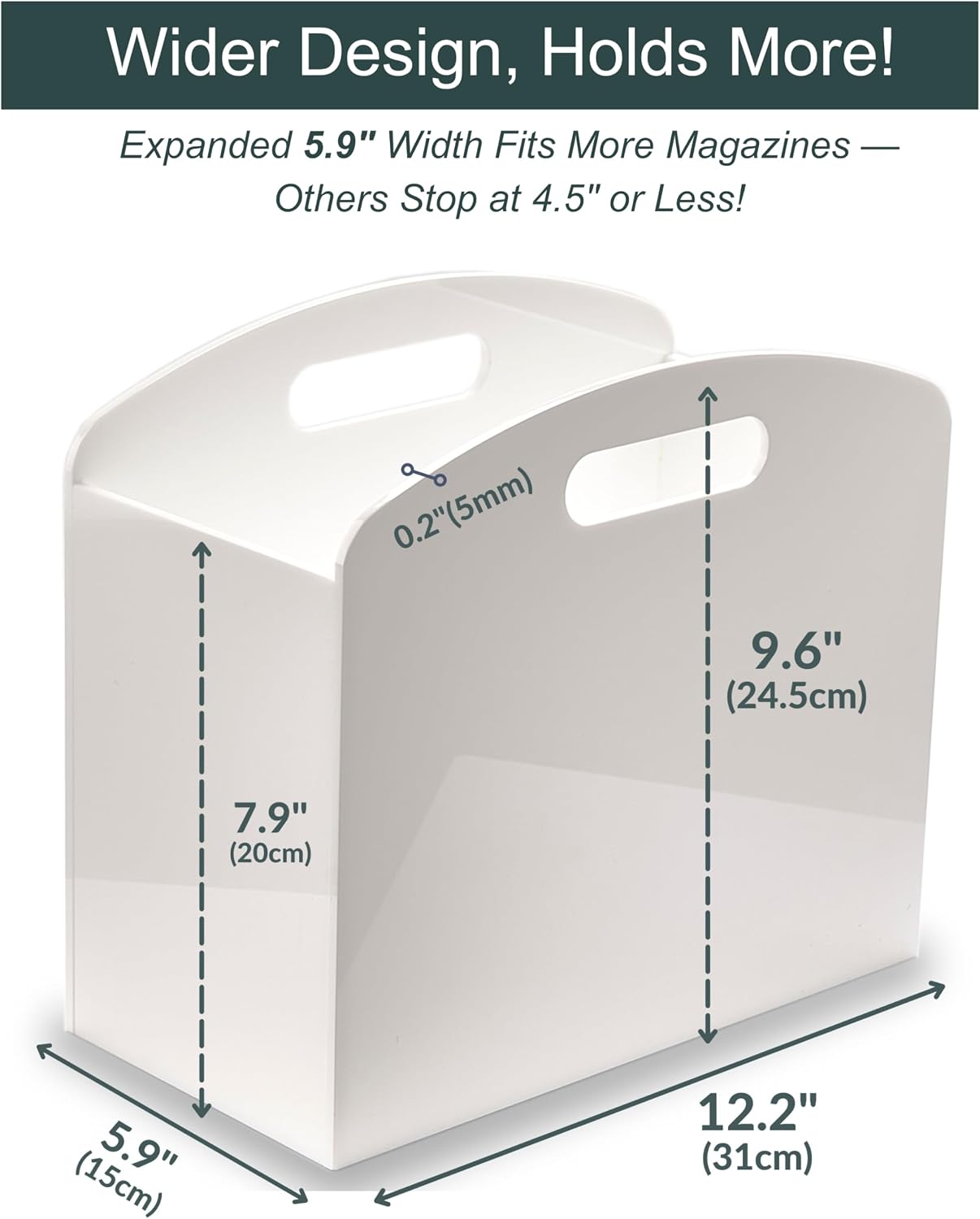 White Magazine Holder - Acrylic Magazine Rack Floor, Newspaper Stand with handles, Modern Lucite Magazine and Book