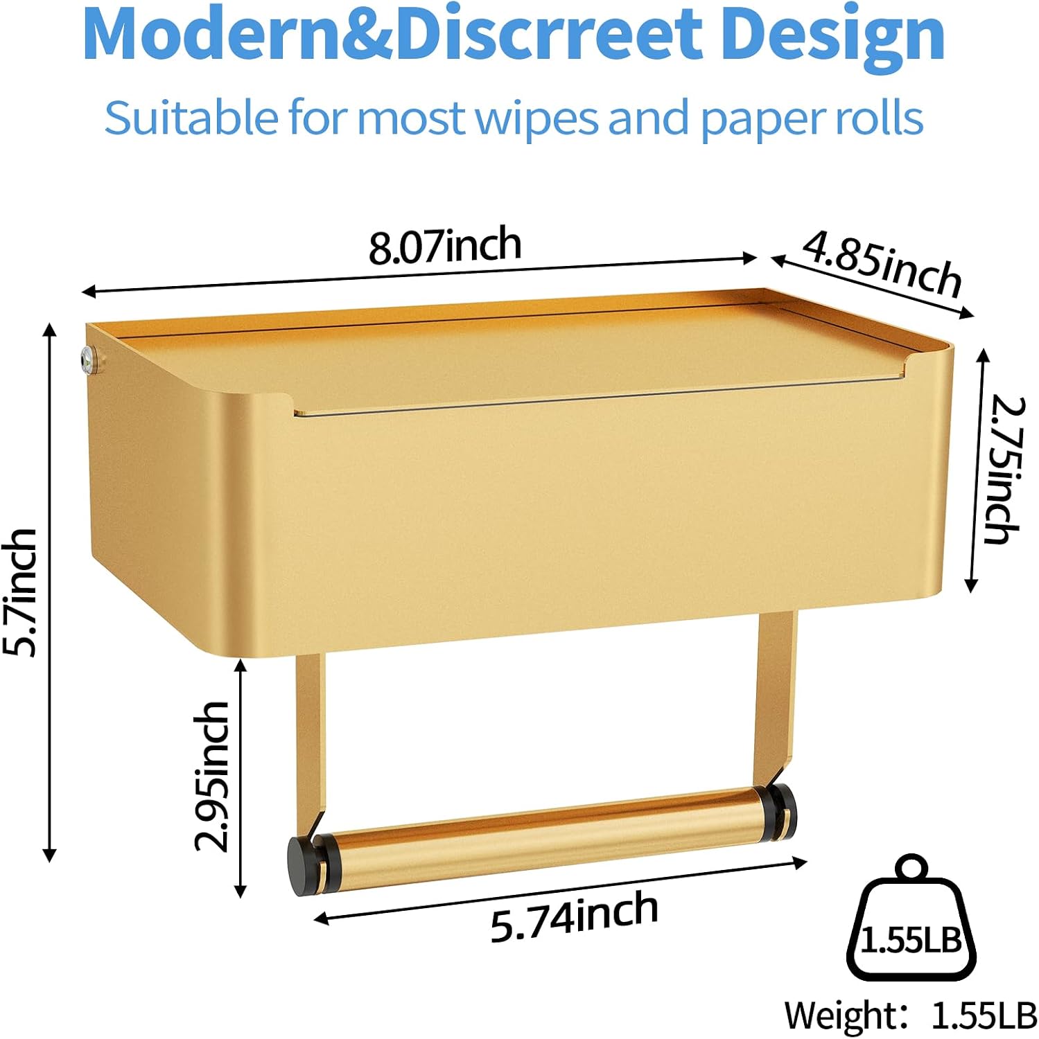 JUYSON Toilet Paper Holder, Toilet Paper Holder with Shelf, Color Gold | Wall Mount, SUS304 Stainless Steel, Flushable