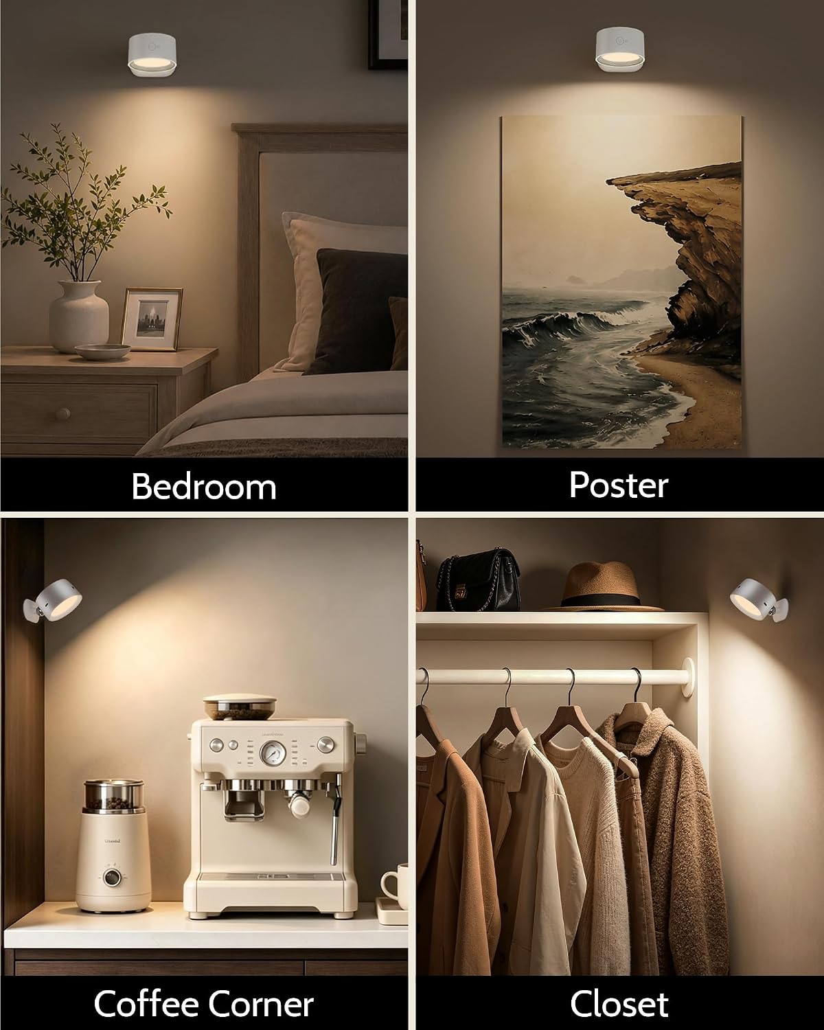 LED Wall Mounted Lights, Rechargeable Wall Sconces, 3 Color Temps, Remote & Touch, 360° Rotating and Dimmable for