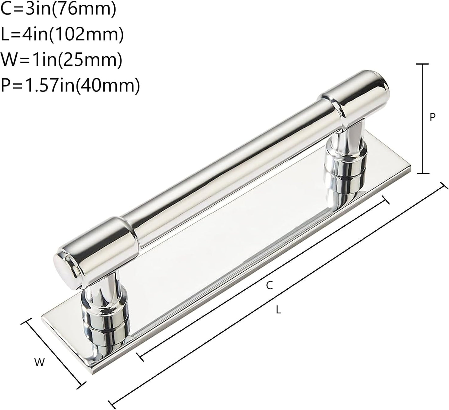 5 Pack 3 Inch(76 mm) Center to Center Polished Nickel Cabinet Pull Backplate with Base Plate Zinc Solid Kitchen Cabinet