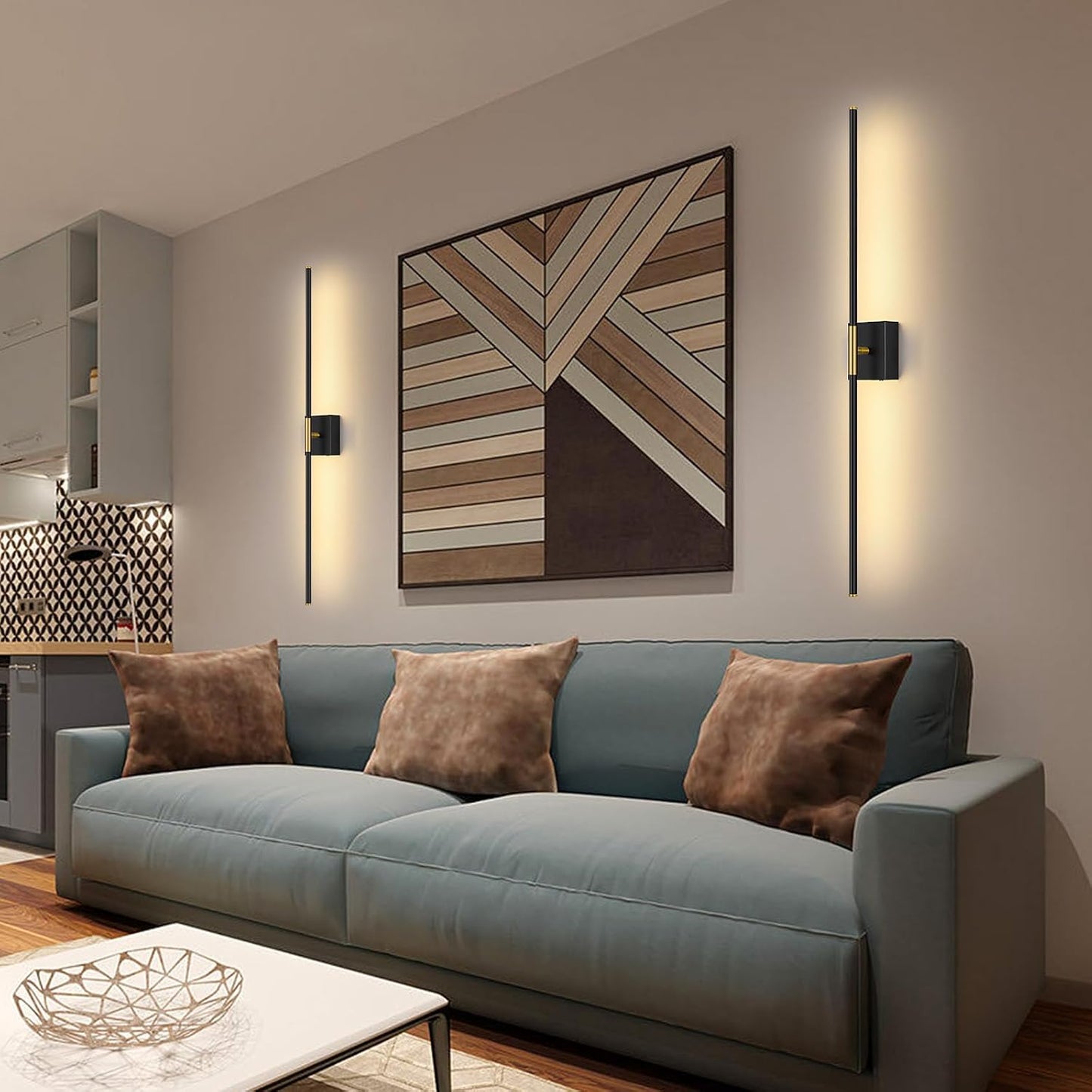 Battery Operated Wall Sconce Set of Two with Remote Control, 3000K-6000K Dimmable Black Gold Wall Lights, Timable LED