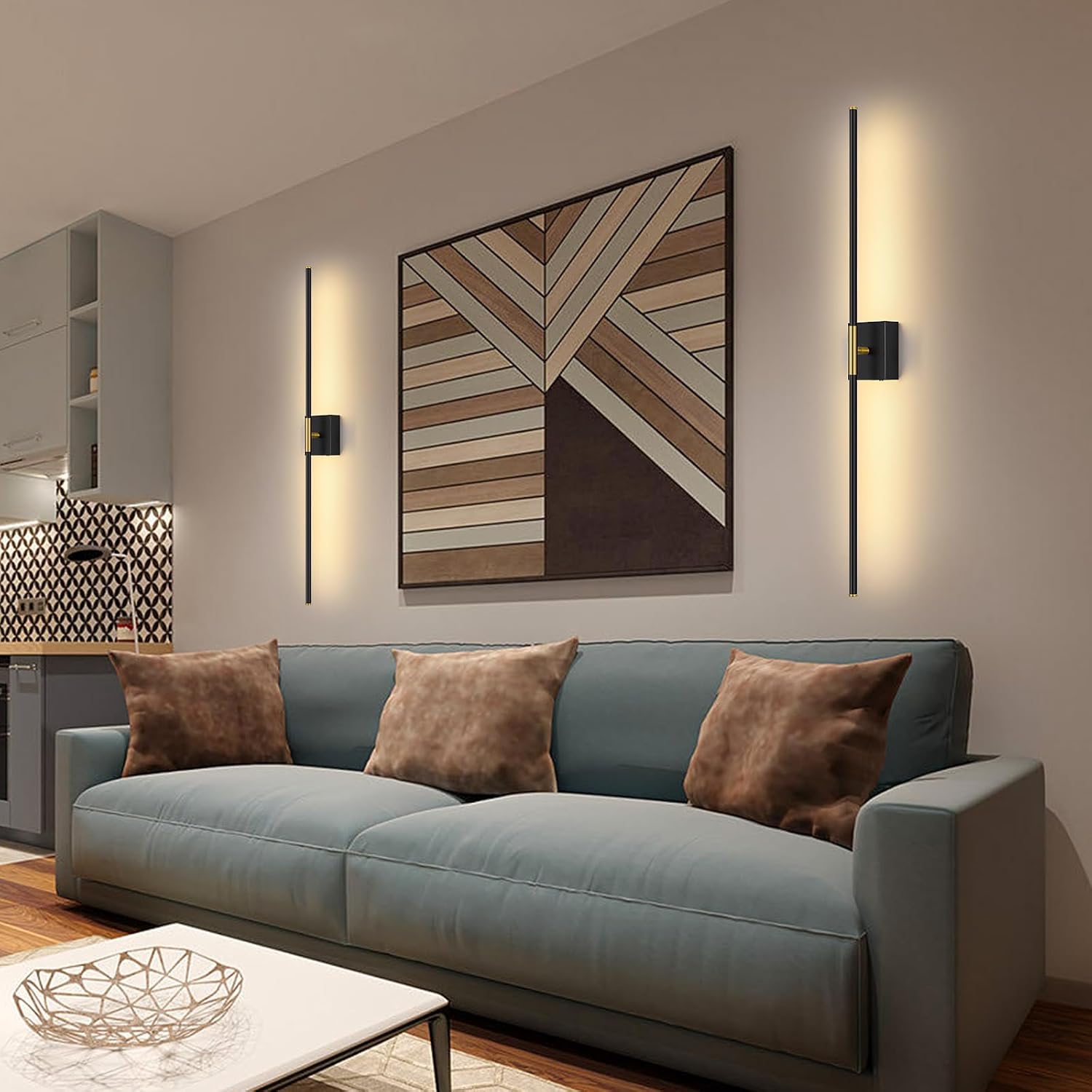 Battery Operated Wall Sconce Set of Two with Remote Control, 3000K-6000K Dimmable Black Gold Wall Lights, Timable LED