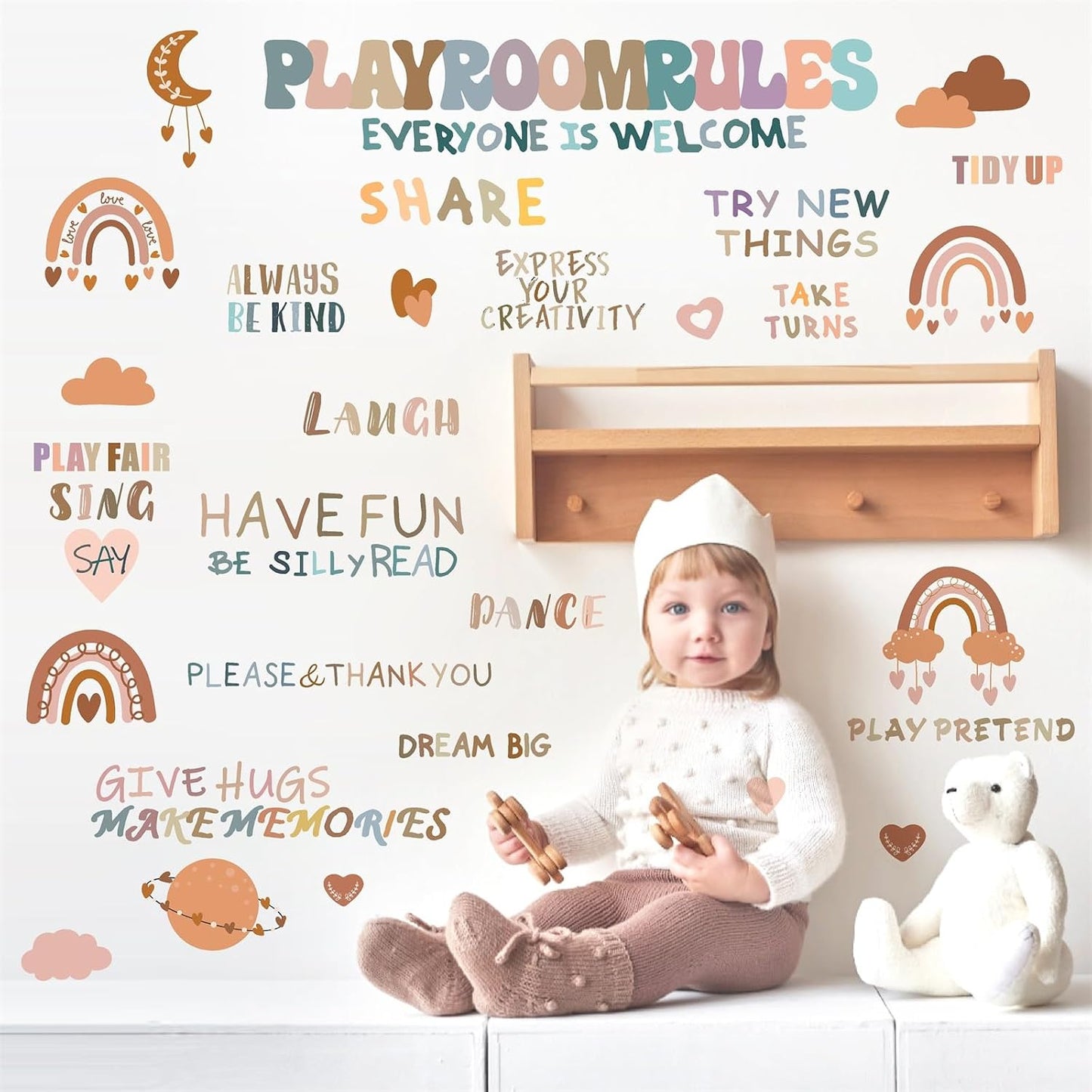 Inspirational Wall Decals Playroom Rules Wall Decal Peel and Stick Rainbow Quote Wall / Colorful One