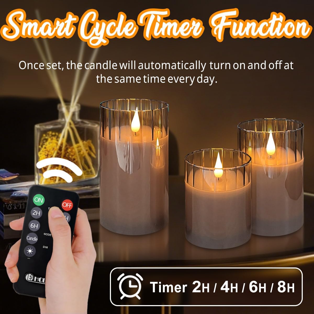 LEDHOLYT Rechargeable Flameless Candle, Flashing LED Pillar Real Wax Candle with Remote Control and Timer, Grey Stripes