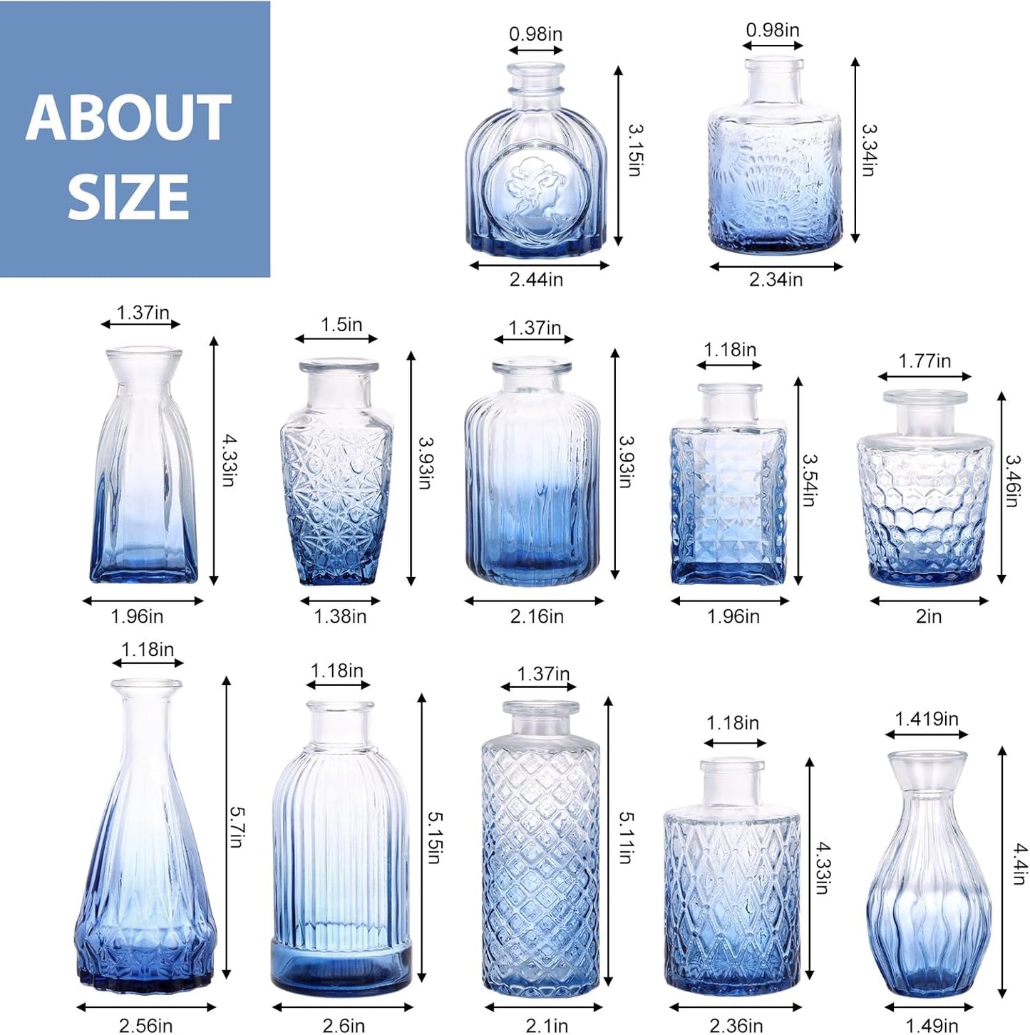 Glass Bud Vase Set / Blue / Set of 12