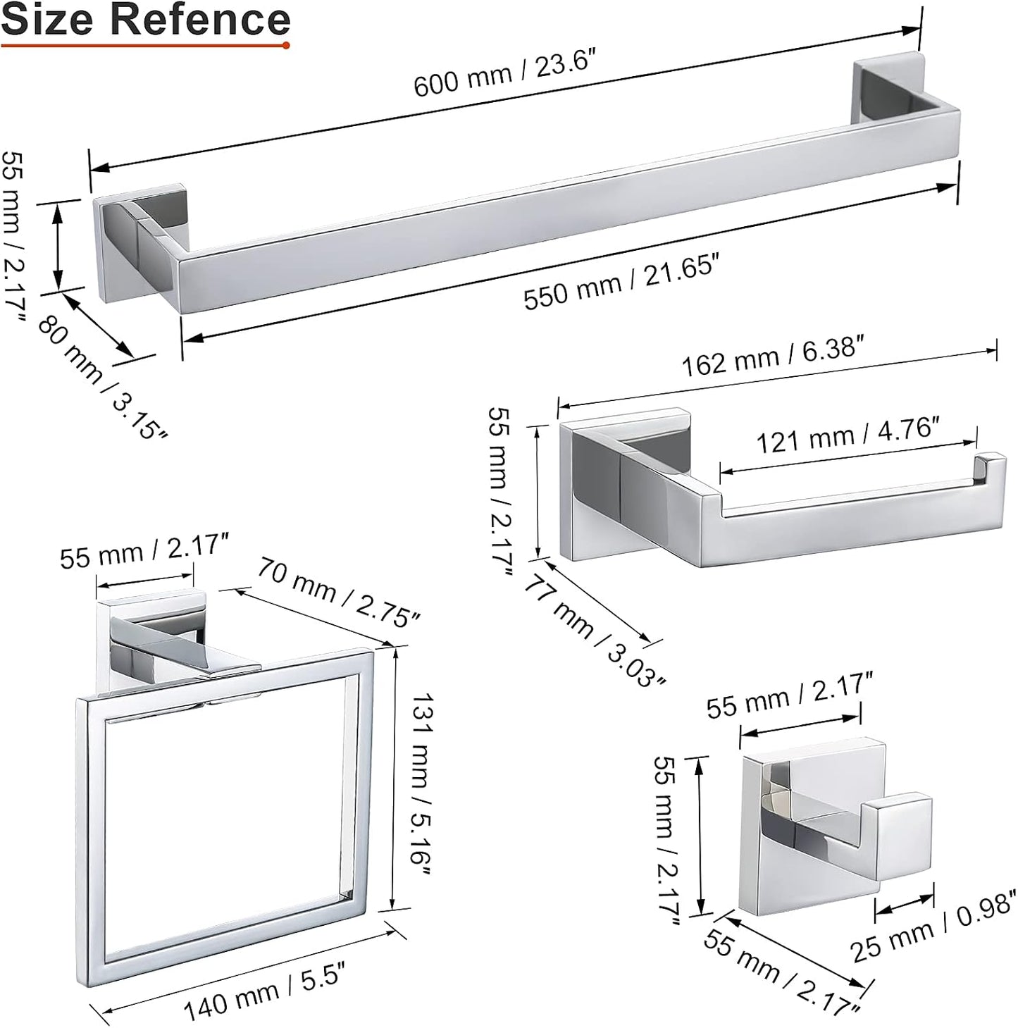 4-Piece Bathroom Hardware Set Chrome Bath Towel Bar Holder Sets Wall Mounted Stainless Steel Bathroom Accessory Kit