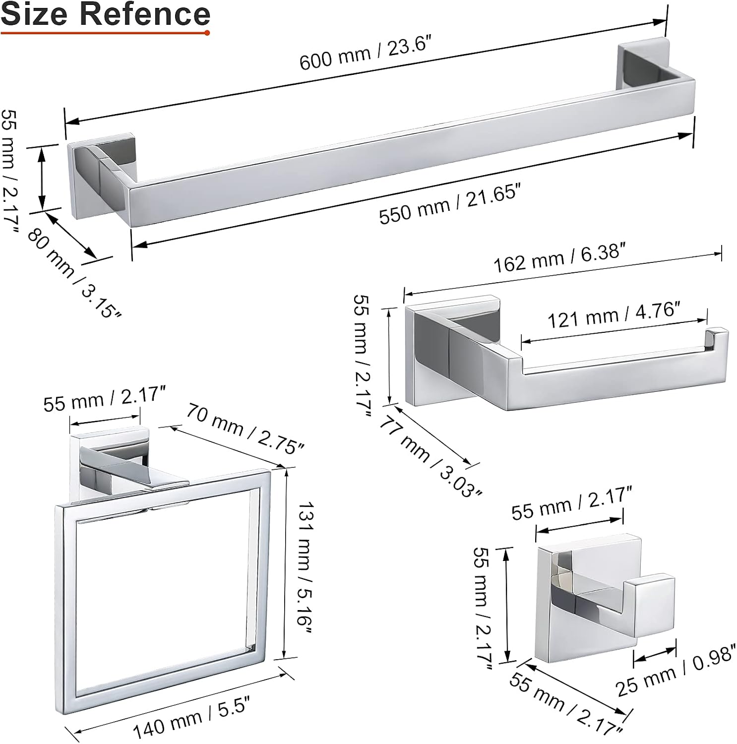 4-Piece Bathroom Hardware Set Chrome Bath Towel Bar Holder Sets Wall Mounted Stainless Steel Bathroom Accessory Kit