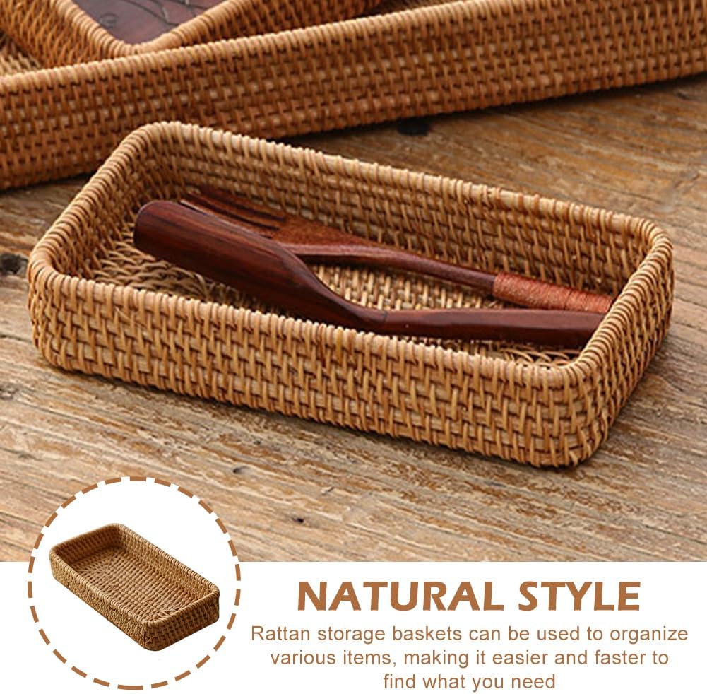 Rattan Bathroom Vanity Tray / Wood / 8 Inch
