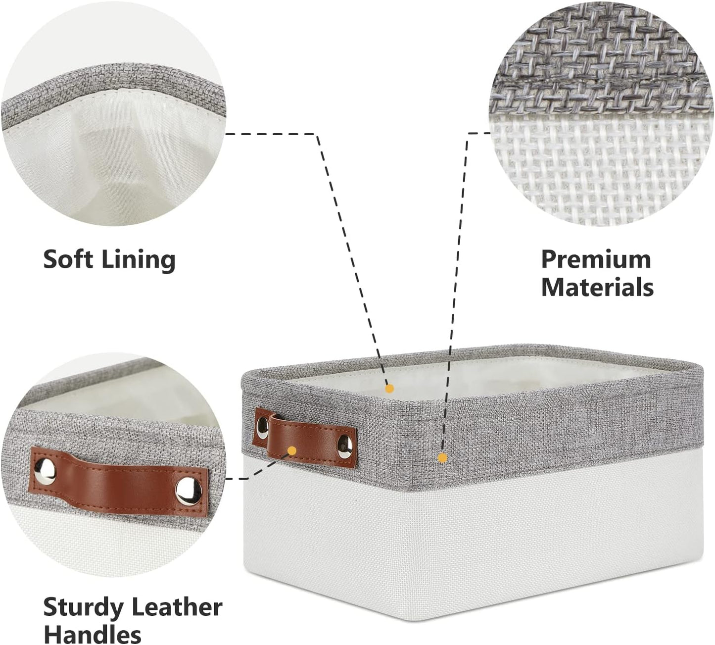 Small Fabric Baskets / Grey&white / 11.8 x 7.9 x 5.1 / Small/6p