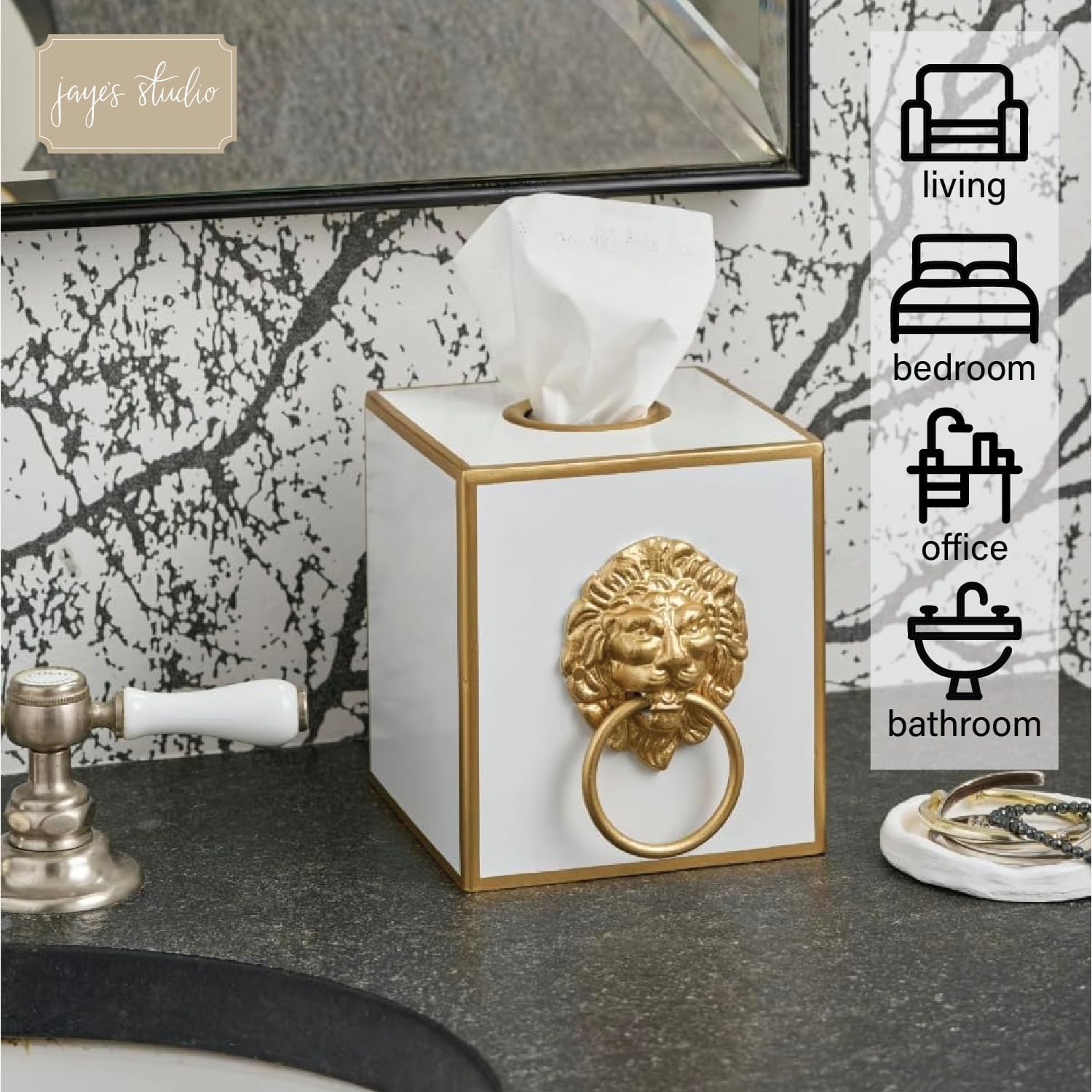 Cube Tissue Box Holder / White Lion Lion / Paws & Claws