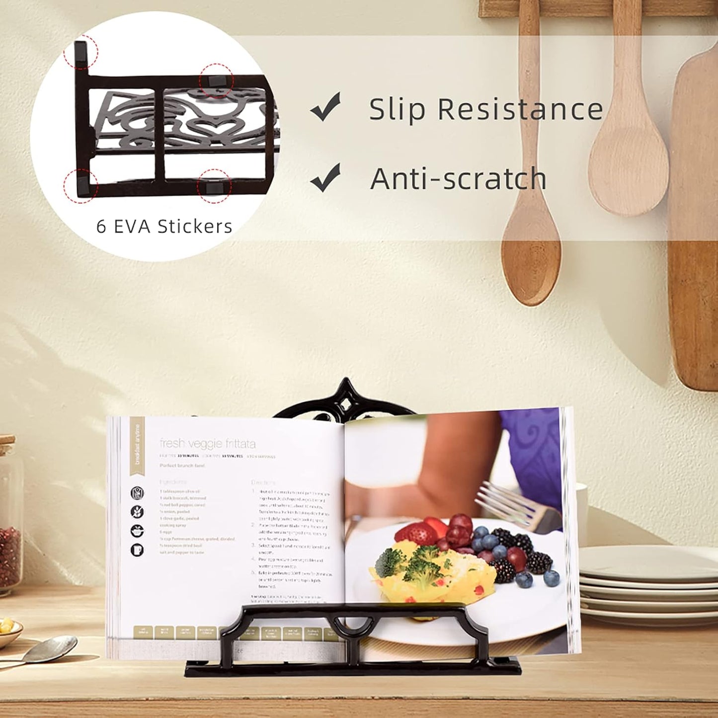 Cookbook Stand, Cast Iron Heavy-Duty Recipe Book Holder, Kitchen Vintage Recipe Book Holder, Reading Rest Holder for