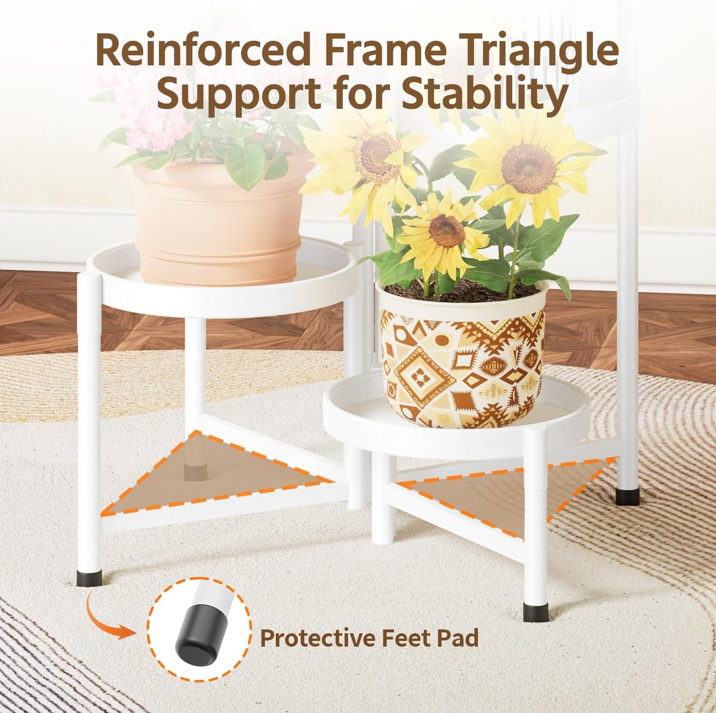 LASZOLA Plant Stand Indoor with 10 Inch Large Metal Tray, 5 Tier White | Corner Tall Folding Flower Display Rack
