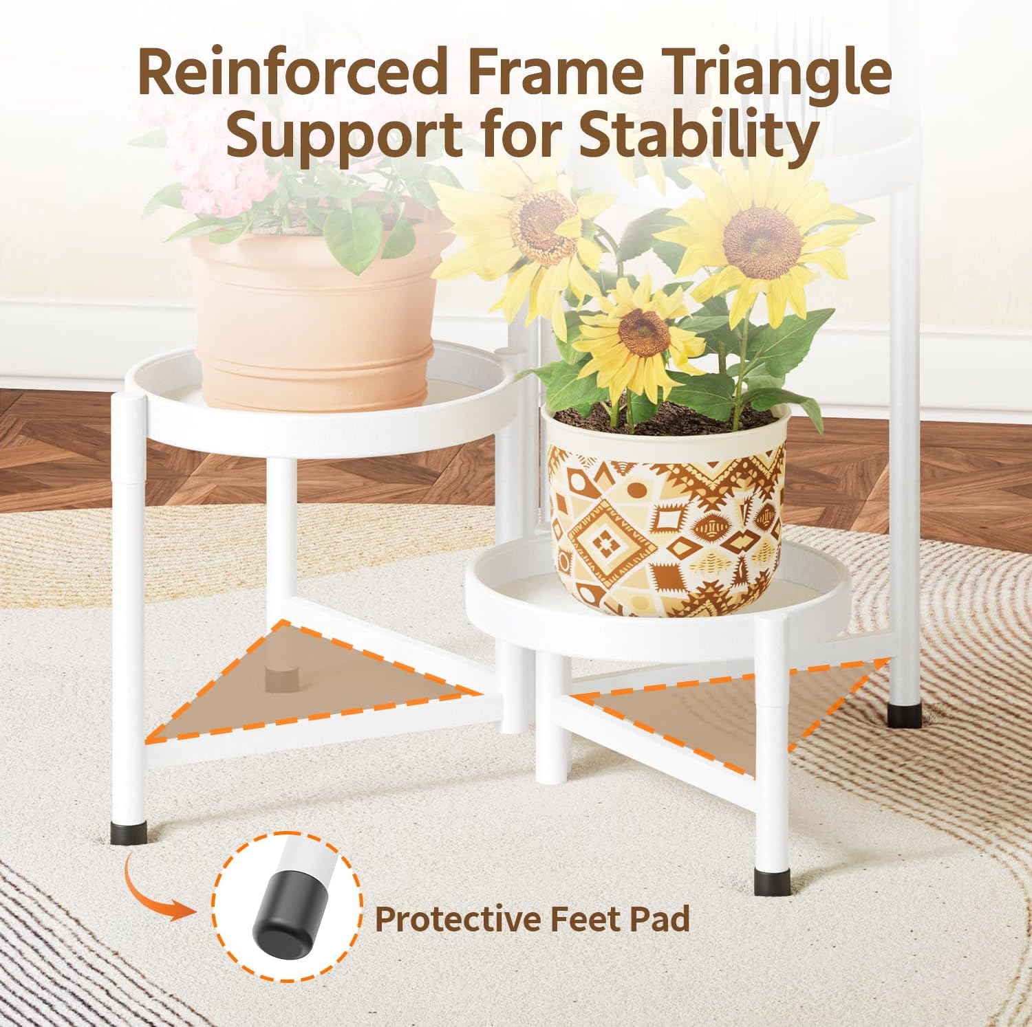 LASZOLA Plant Stand Indoor with 10 Inch Large Metal Tray, 5 Tier White | Corner Tall Folding Flower Display Rack