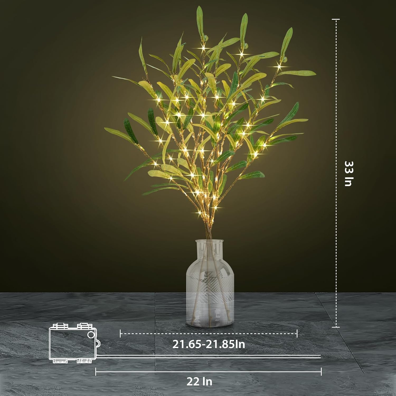 Battery Operated Lights / Olive / 33 Inch