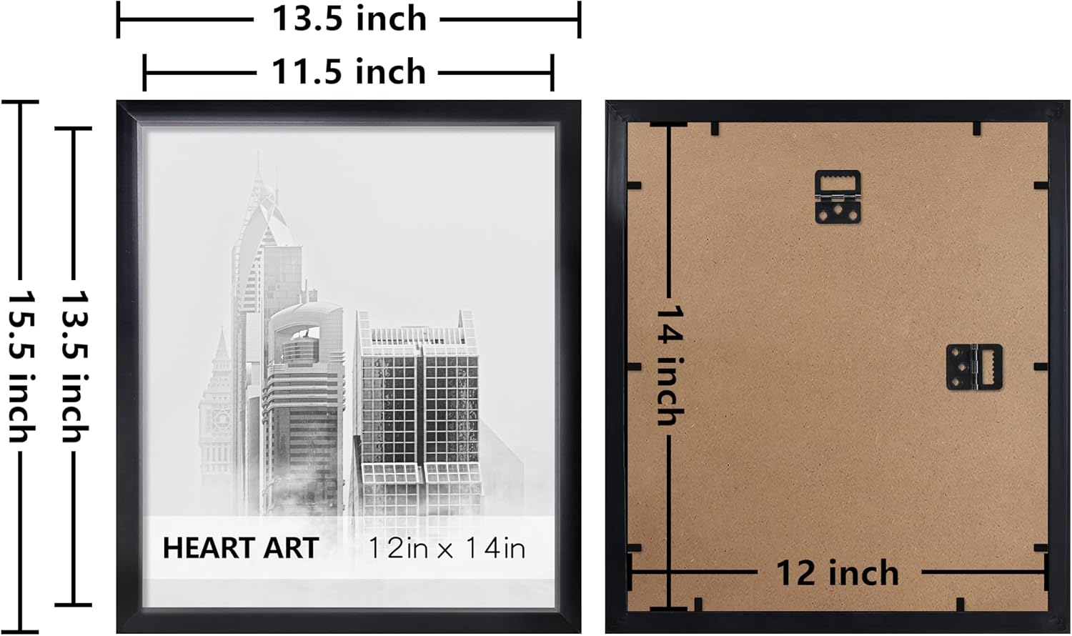 HEART ART 12×14 Picture Frames Without Mat Set of 4, Black | picture frames 12×14 Picture Frames