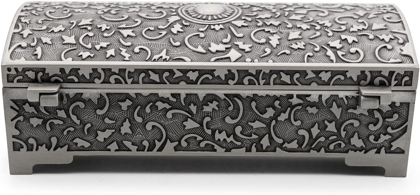 Vintage Metal Jewelry Box Small Trinket Storage Organizer Box Chest Ring Case / Sun / Large