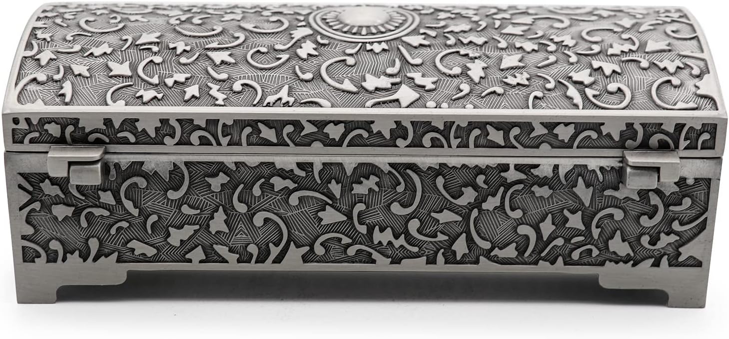 Vintage Metal Jewelry Box Small Trinket Storage Organizer Box Chest Ring Case / Sun / Large