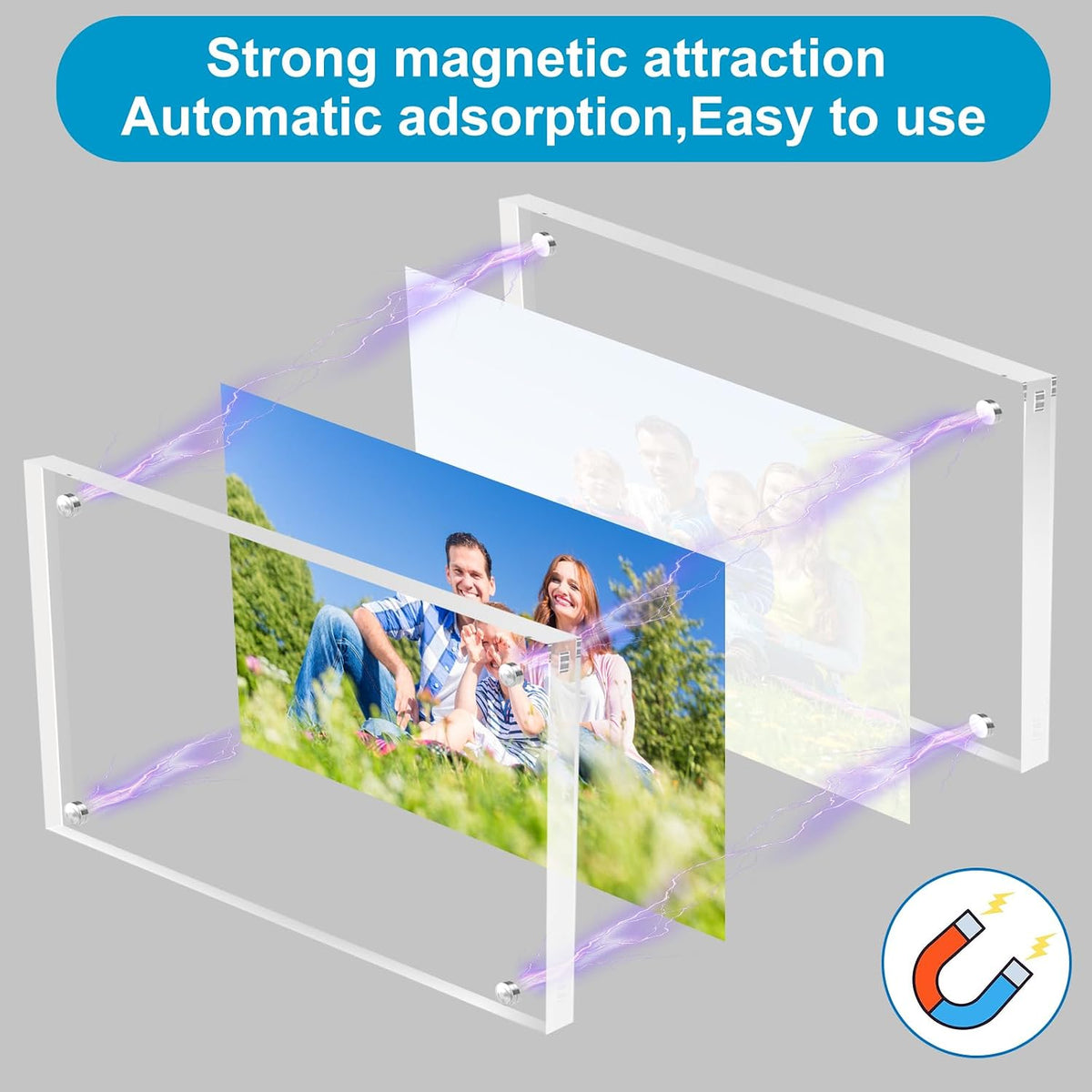 5 Pack 8 * 10 Acrylic Block Picture Frames, 24mm Thick Freestanding Double-Sided Magnetic Holder, Frameless Modern