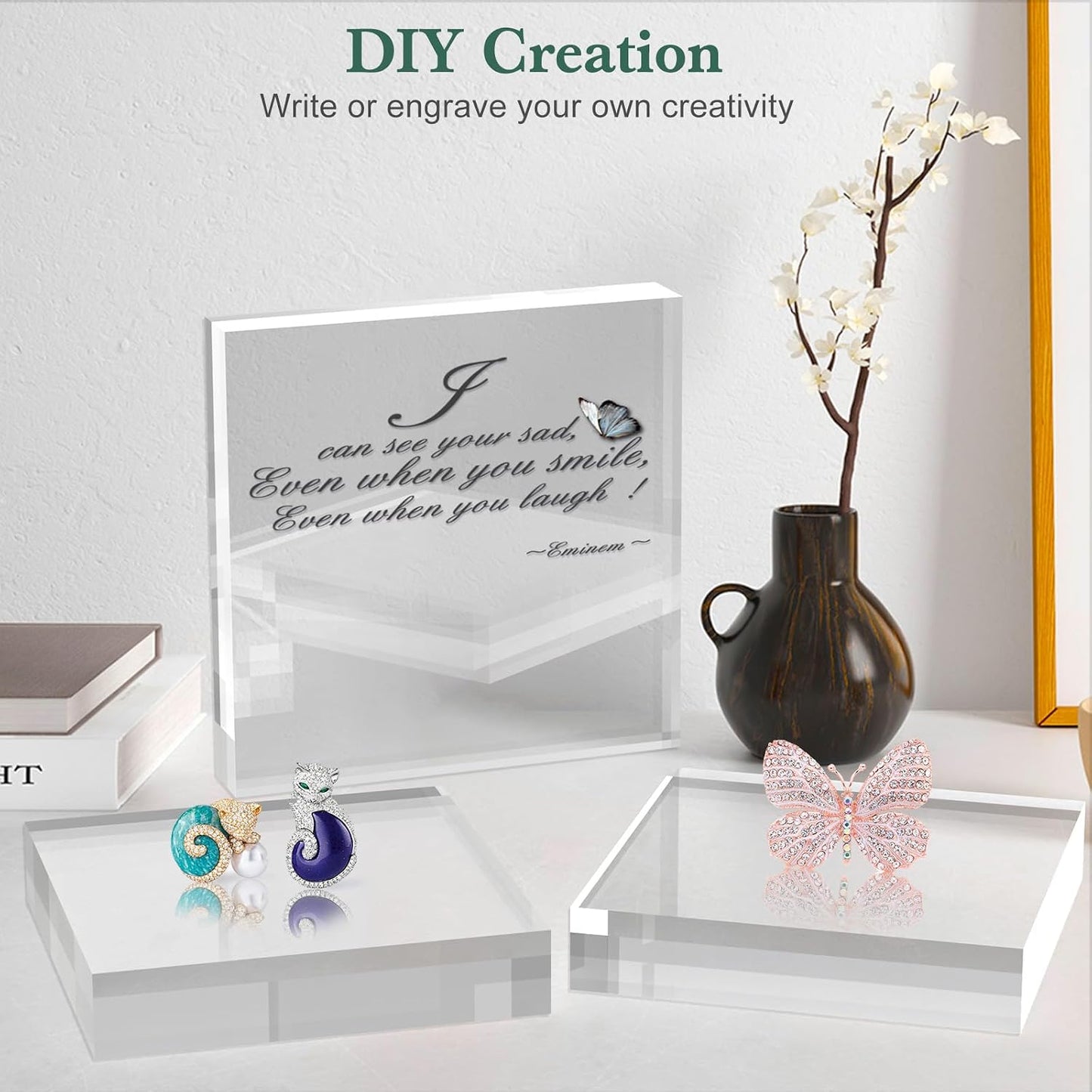 SAMYUCHO 4 Pcs 6 X 6 X 1 Inch Acrylic Blocks, Clear Square Acrylic Base | DIY Decoration for Drawing or Laser