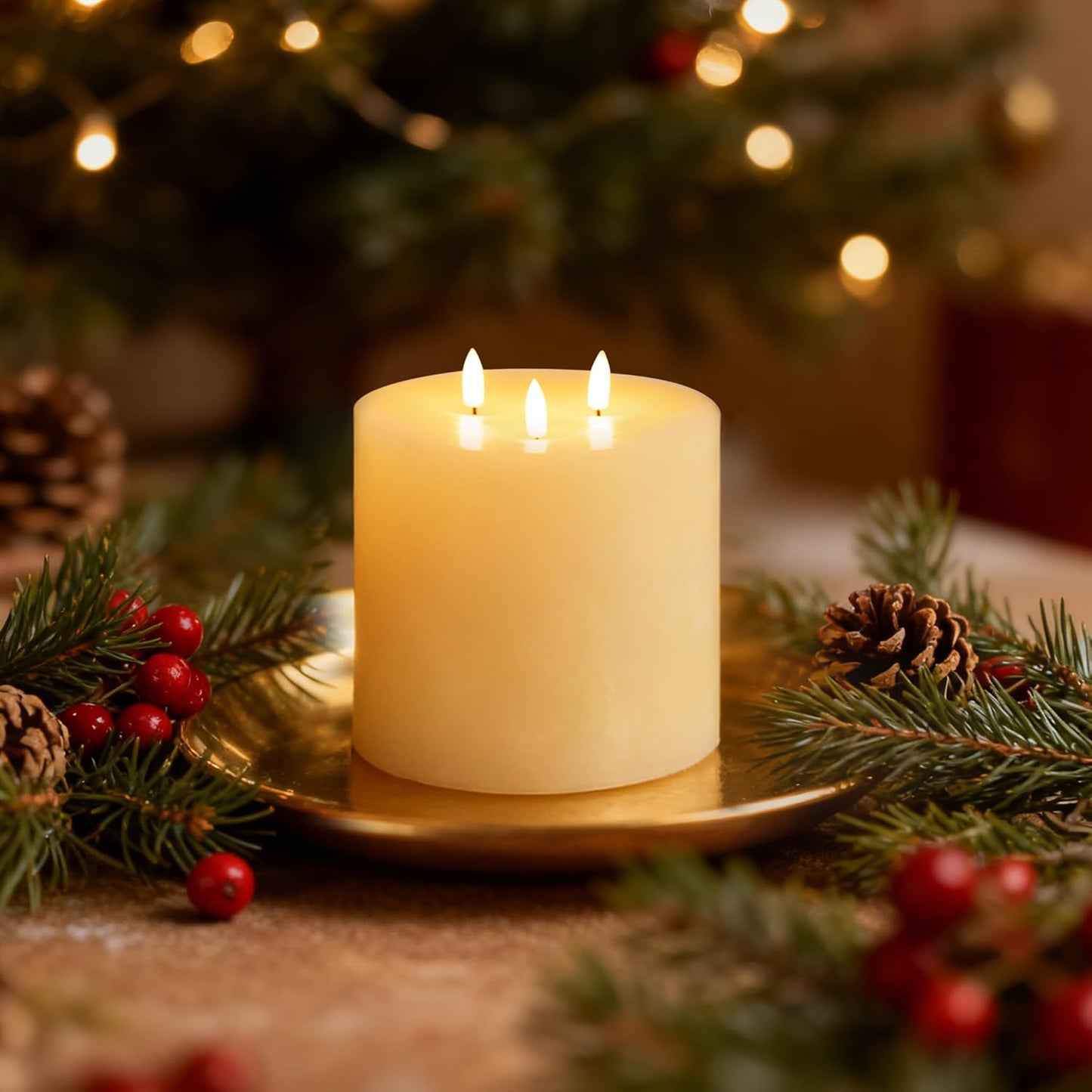 Amagic 3 Wick Extra Large Flameless Pillar Candles with Timer Remote, Ivory | 6"x6" Real Wax Battery Operated LED