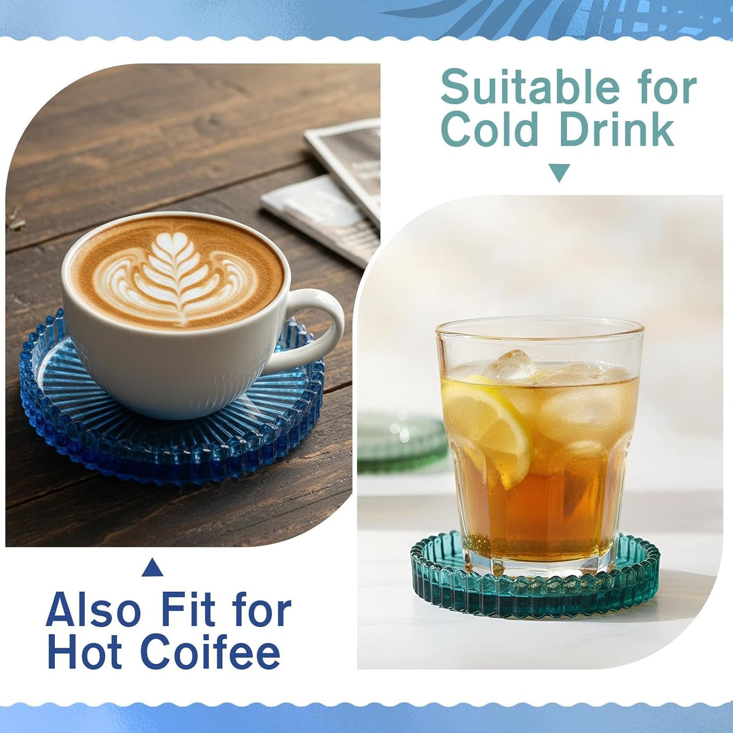 Modern Clear Glass Coasters for Drinks Colored Glass Crystal Coasters House / Blue / Set of 8