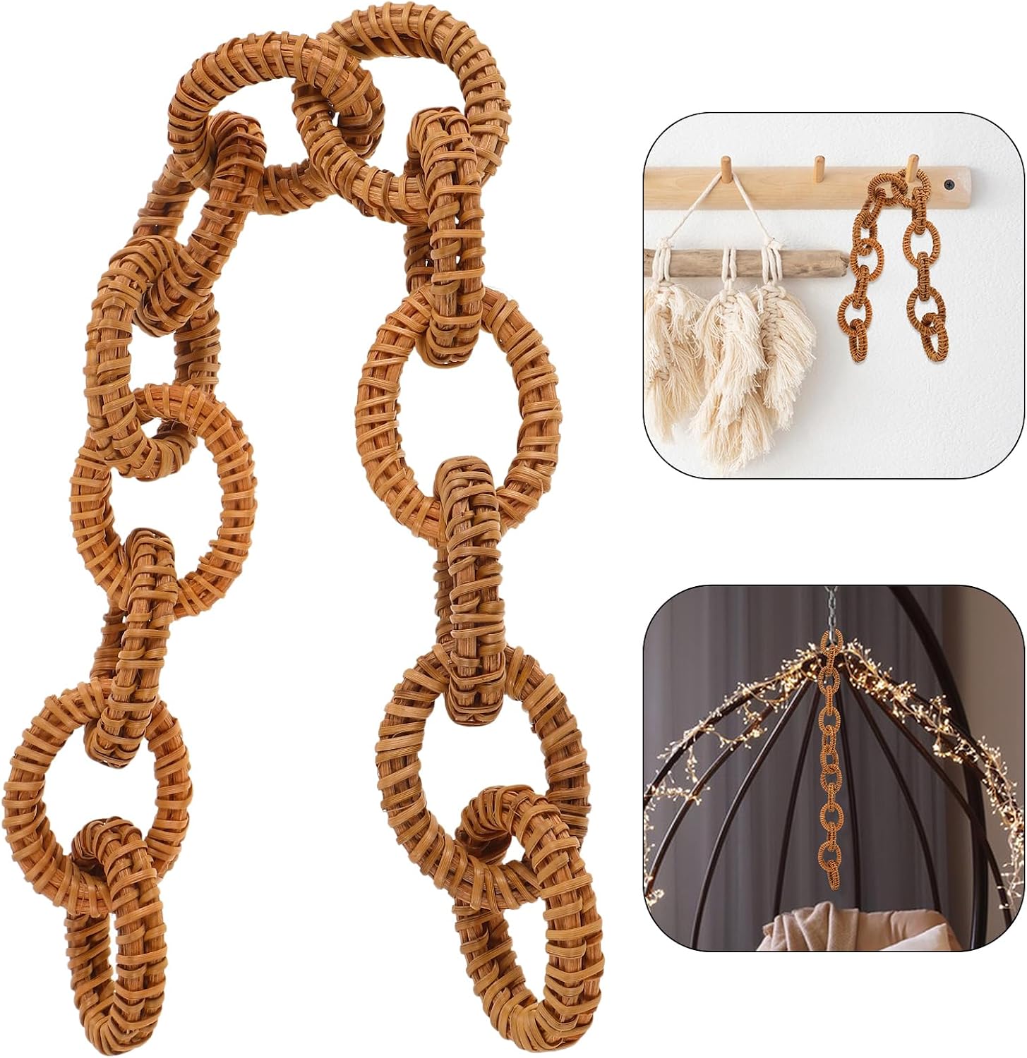Rattan Woven Chain Link Decor Rustic Decorative Chain / 16.92 Inch