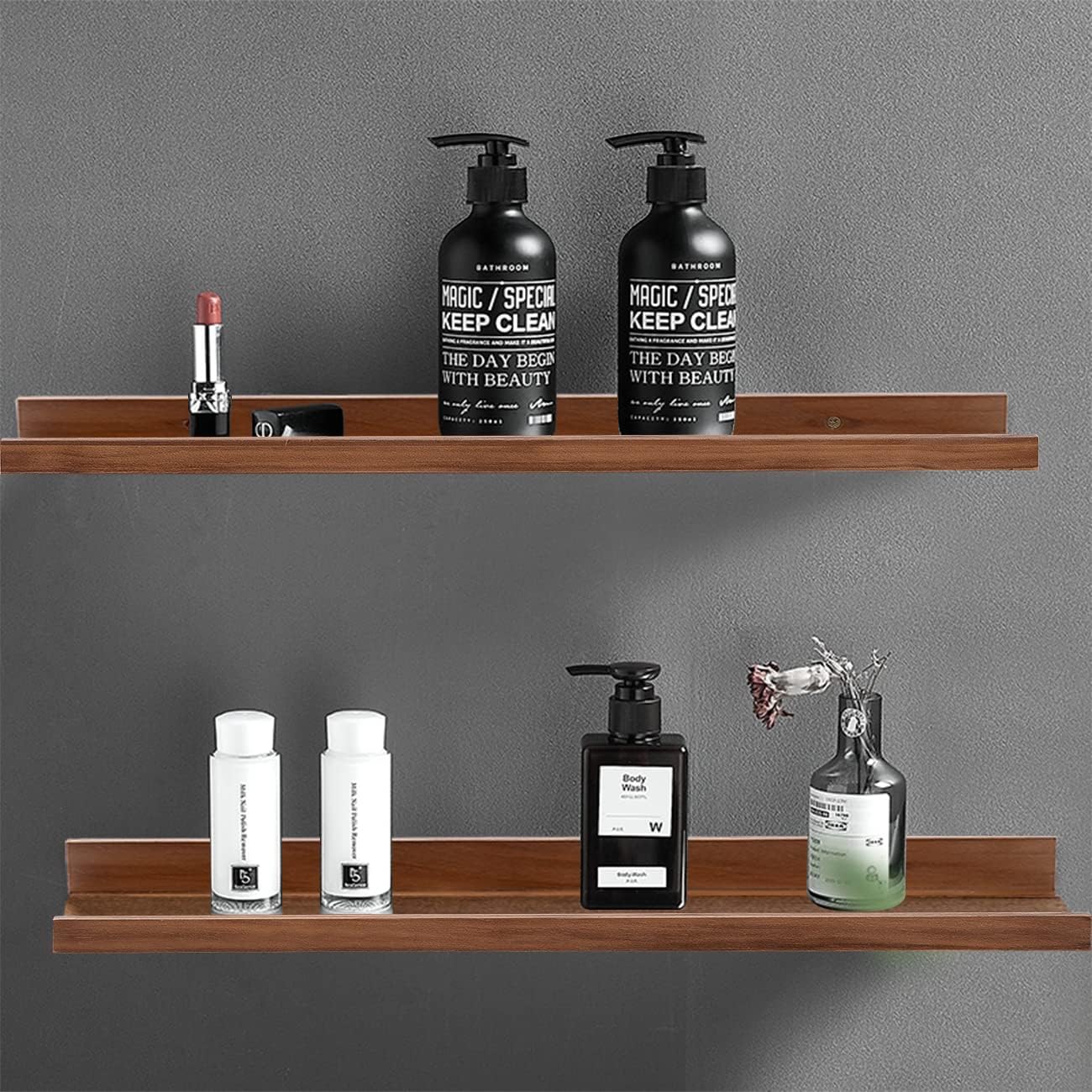 AZSKY Light Walnut Color Wood Wall Floating Shelves for Wall 36 Inch Bookshelf Wall Mount Picture Photo Frames Display