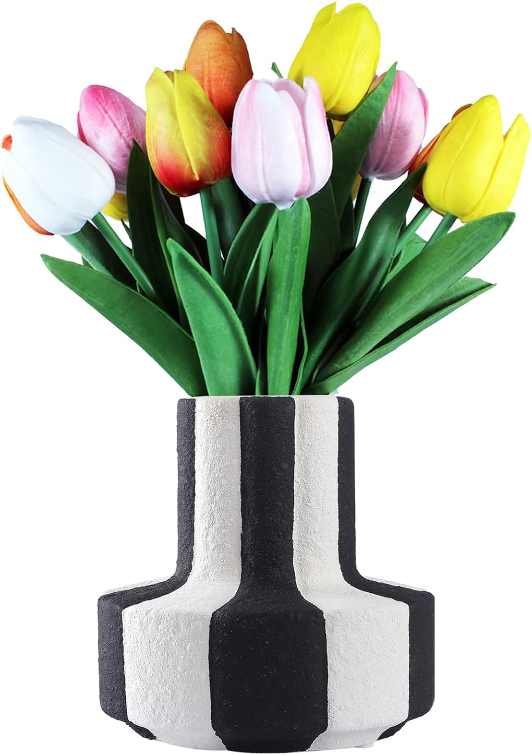 White Striped Ceramic Vase / Black