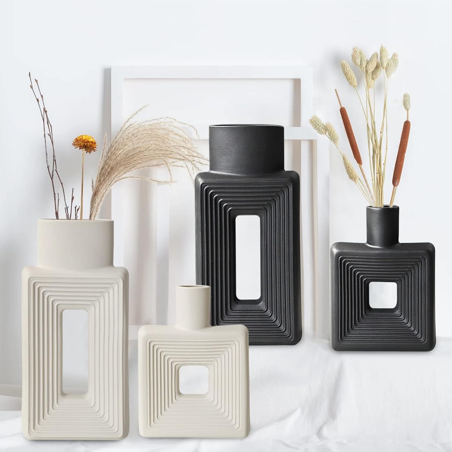 Black Ceramic Vase / Square Black / Set of 2