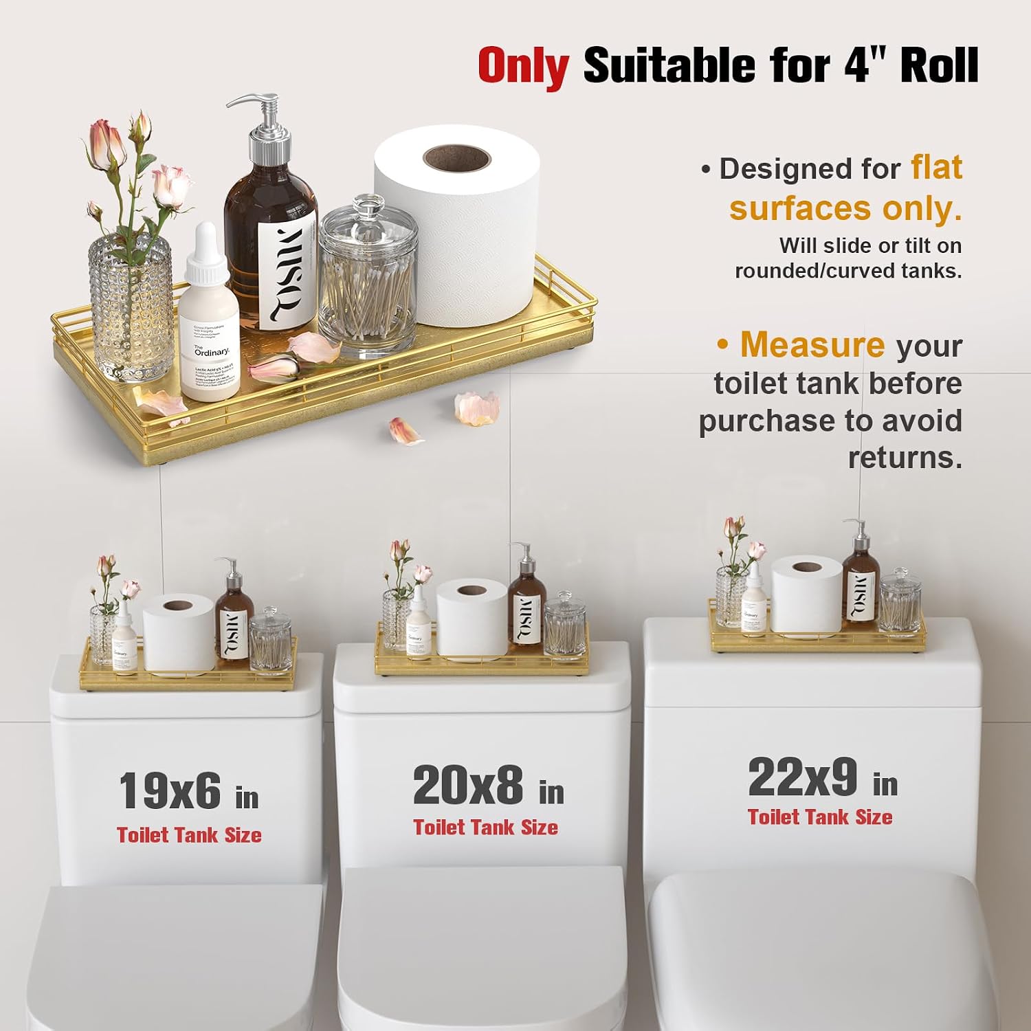 13" Wood Toilet Paper Storage Basket Back of Toilet Basket Organizer / All Golden / 13 x 6.5 x 1.5