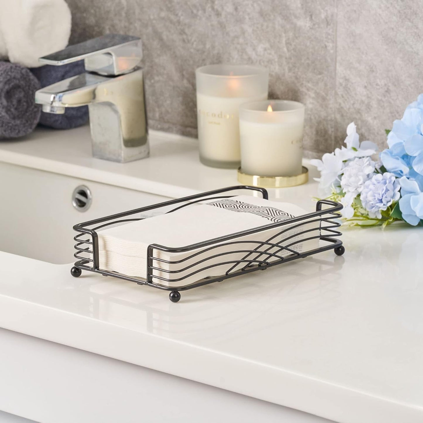Black Tray / C - Black Napkin Holder for Bathroom / Guest Towel Holder