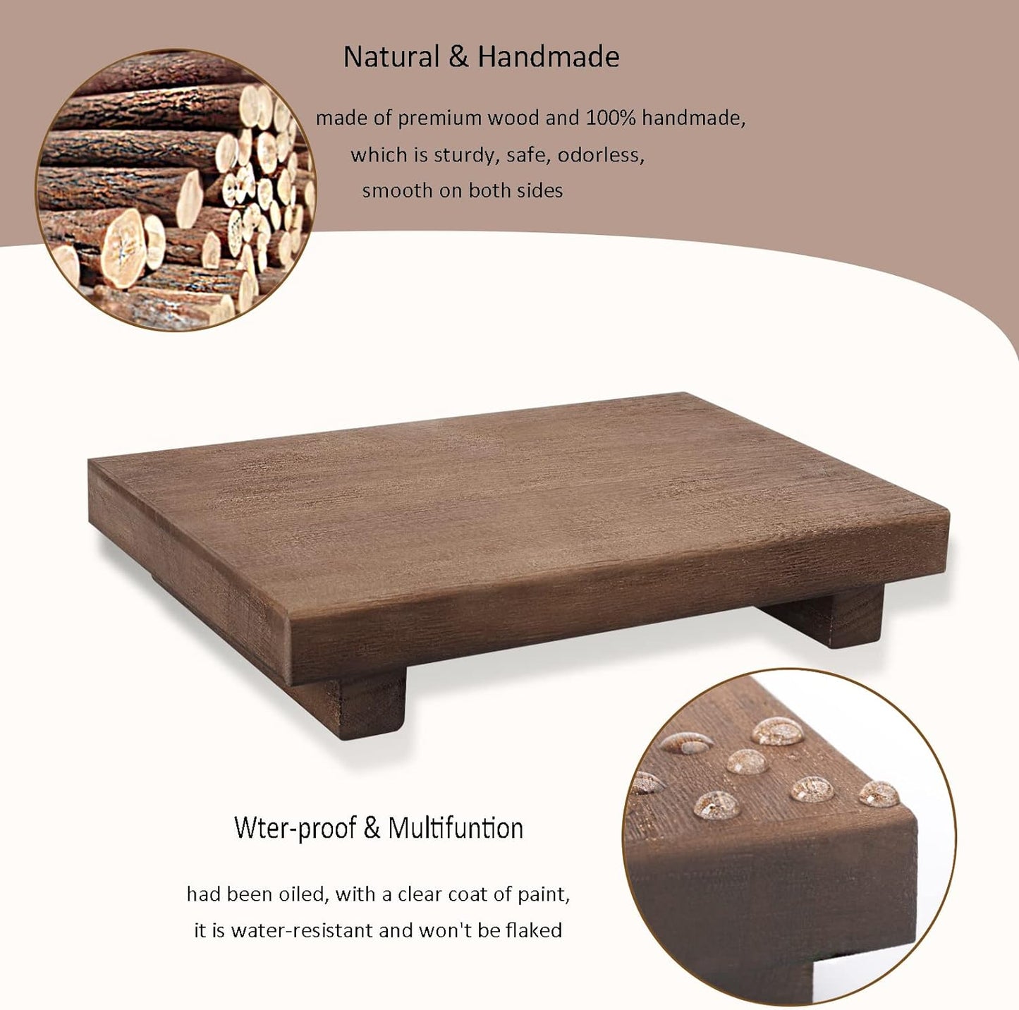 Small Wood Tray Pedestal Stand Farmhouse Bathroom Decor Decorative Wooden / Walnut / 9 x 5.9 x 1.6