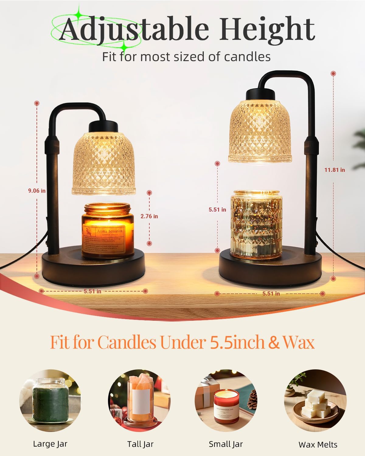 AIFEI Candle Warmer Lamp with Timer, Birthday Gifts for Women Mom CoalBlack | Flameless Candle Lamp - Dimmable