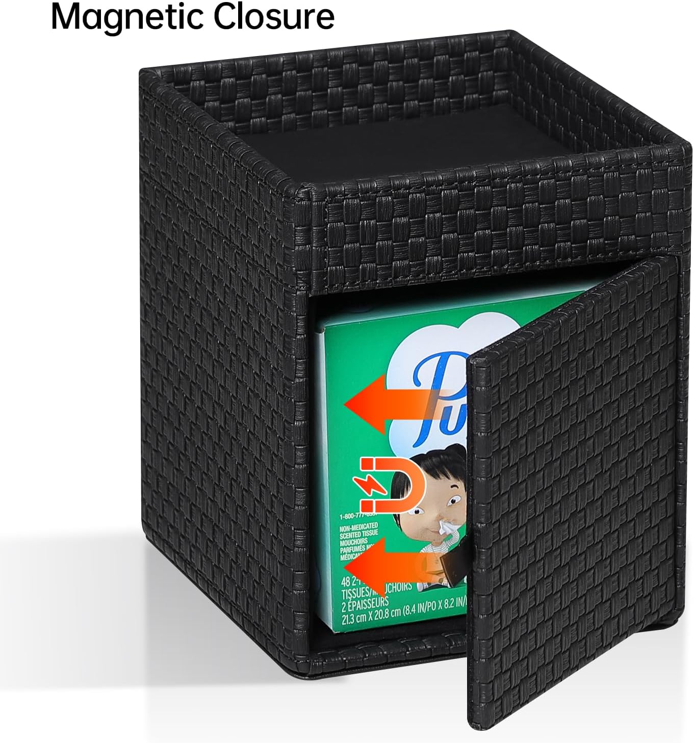 Storage Tray / Square Tissue Box Cover / Black Woven Pattern