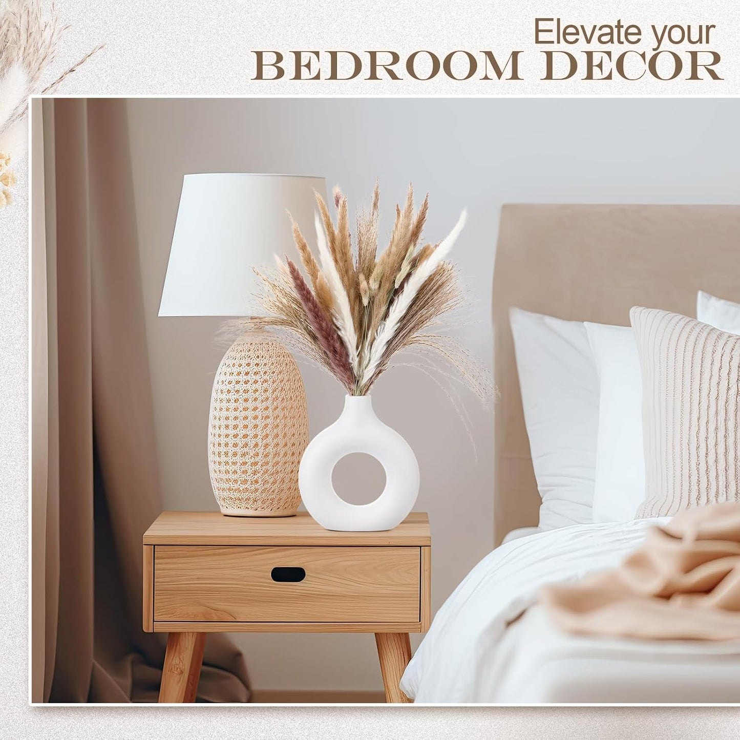 Dried Pampas Grass Flowers for Modern Beige Room Hollow Boho Minimalist Plastic / White / Set of 100