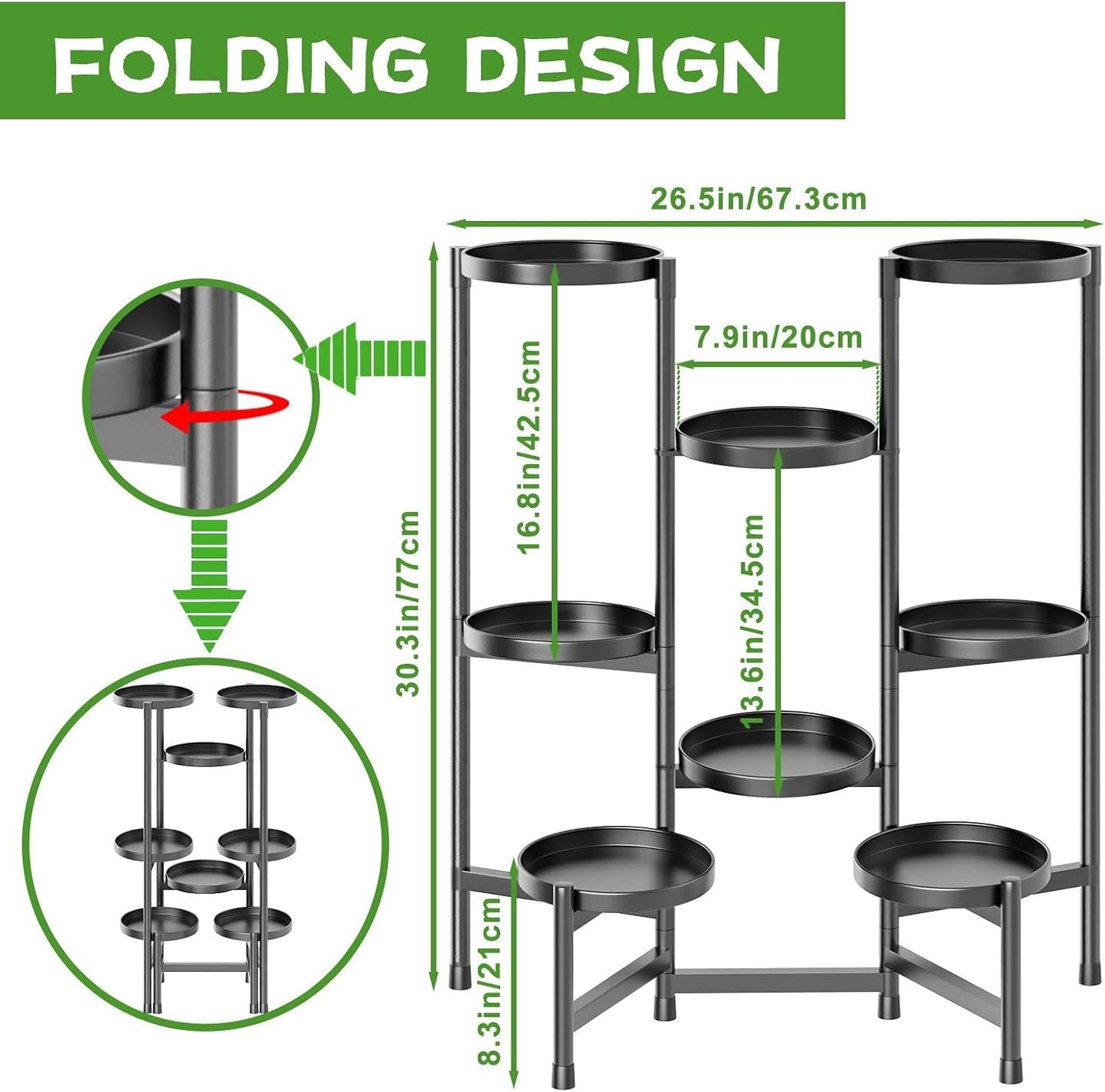 5 Tier Plant Stand Indoor Tall, Adjustable Black Plant Shelf for Multiple 8 Potted Flower Plants Holders, Corner Metal