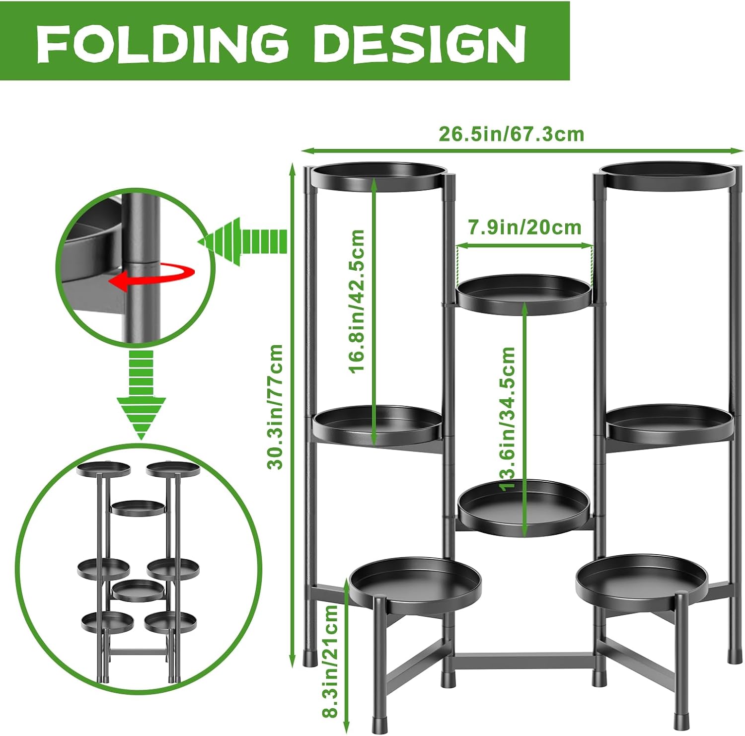 5 Tier Plant Stand Indoor Tall, Adjustable Black Plant Shelf for Multiple 8 Potted Flower Plants Holders, Corner Metal