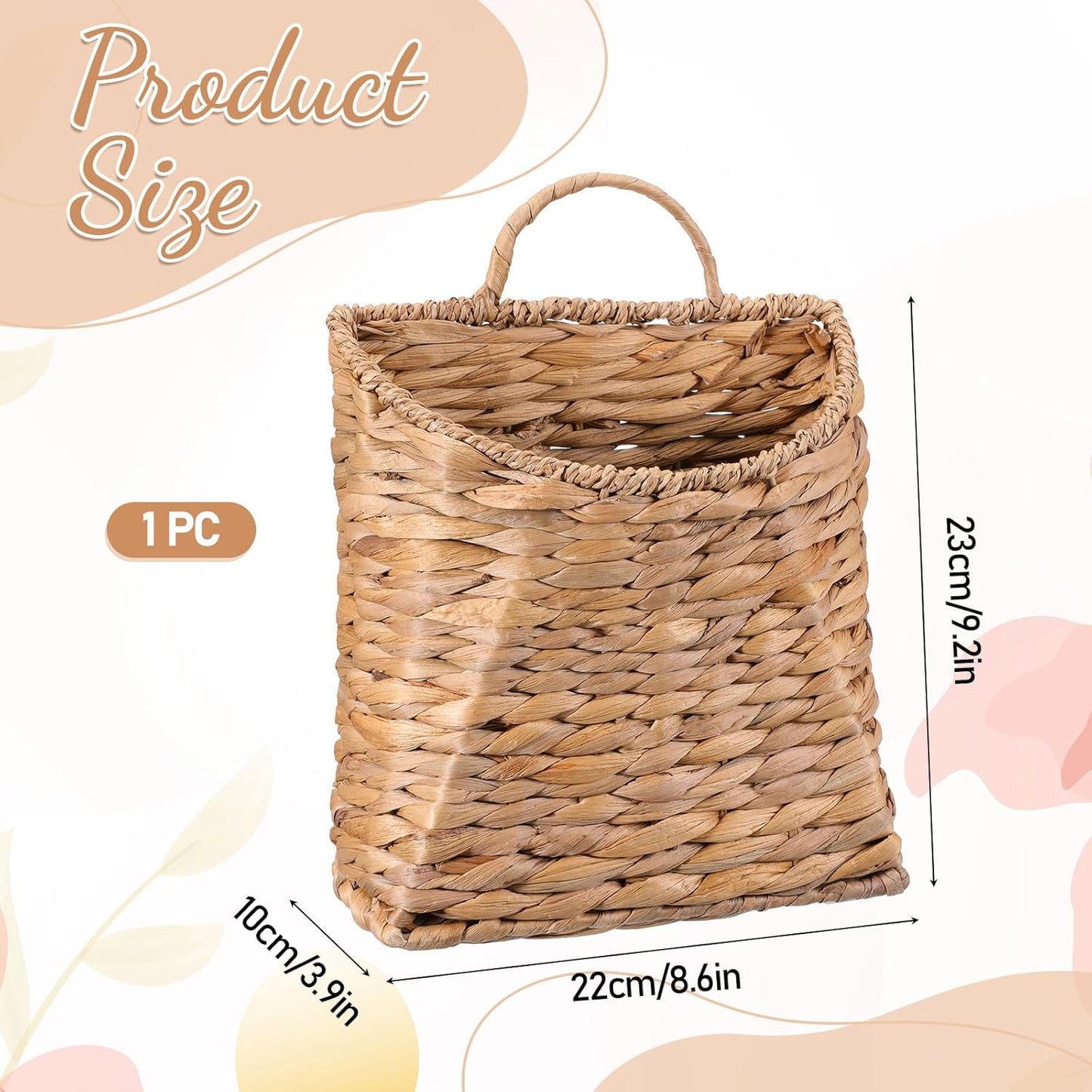 Woven Hanging Wall Basket Water Hyacinth Woven Wall Mounted Organizer Handmade Rattan Baskets